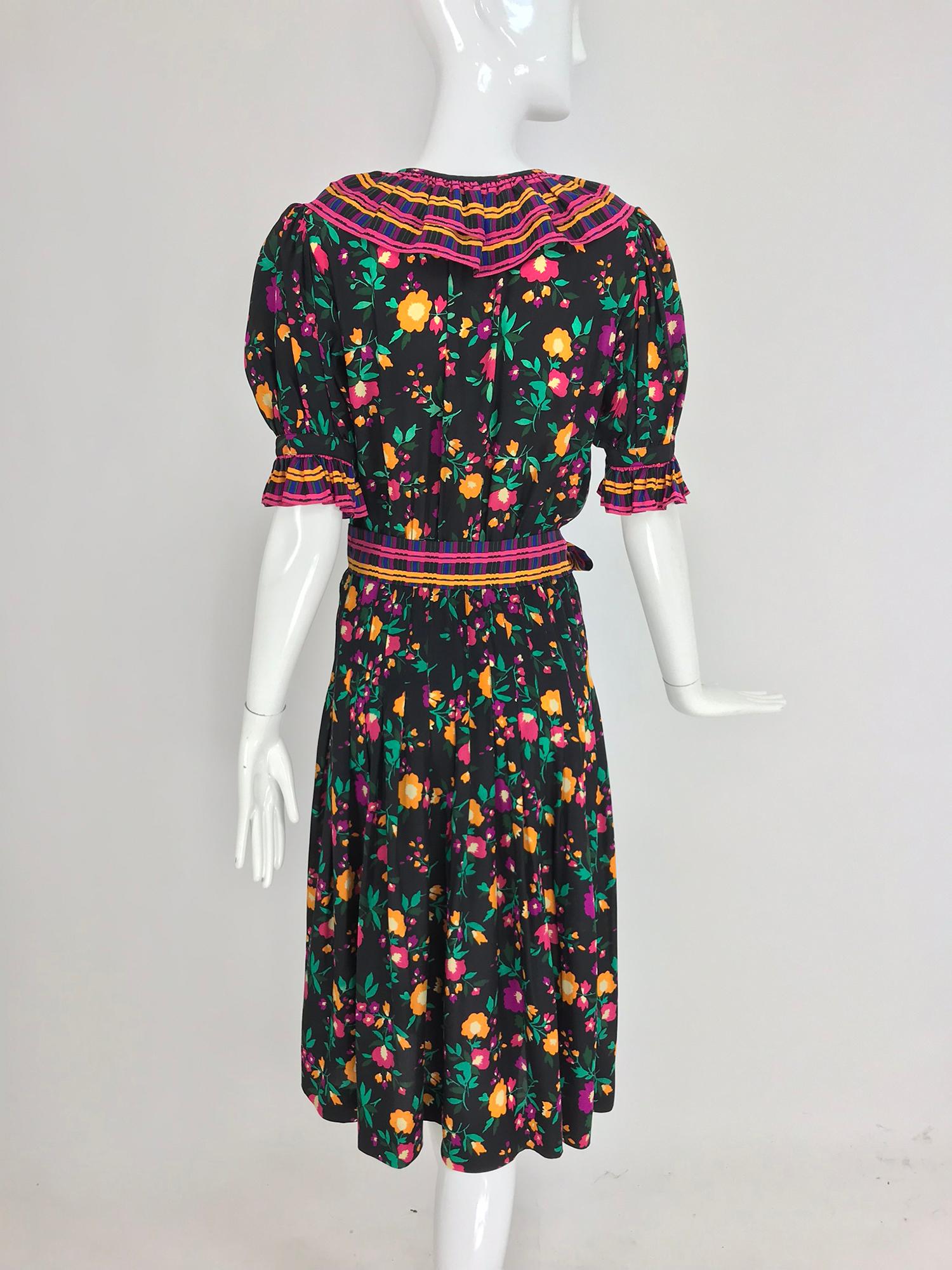 Yves Saint Laurent Rive Gauche floral silk mix print dress 1970s 2