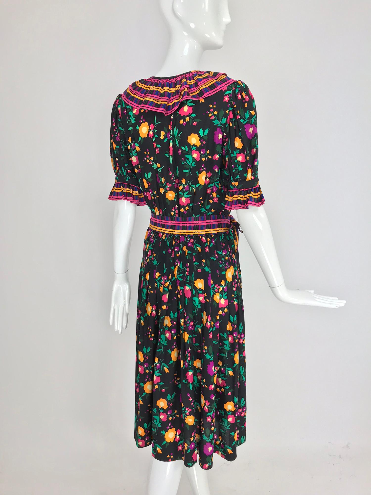 Yves Saint Laurent Rive Gauche floral silk mix print dress 1970s 3