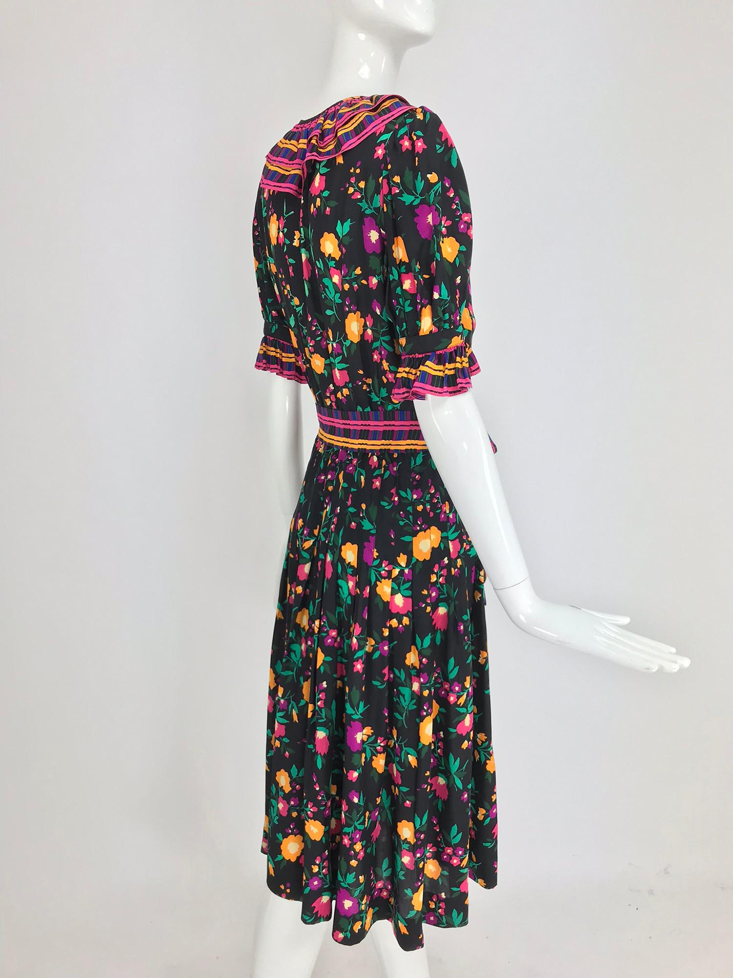 Yves Saint Laurent Rive Gauche floral silk mix print dress 1970s 4