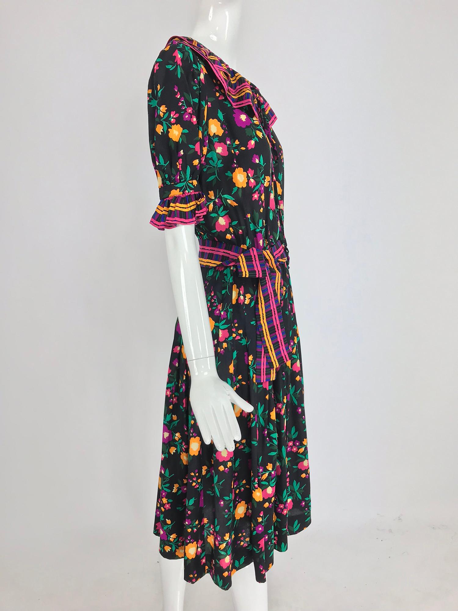 Yves Saint Laurent Rive Gauche floral silk mix print dress 1970s 5