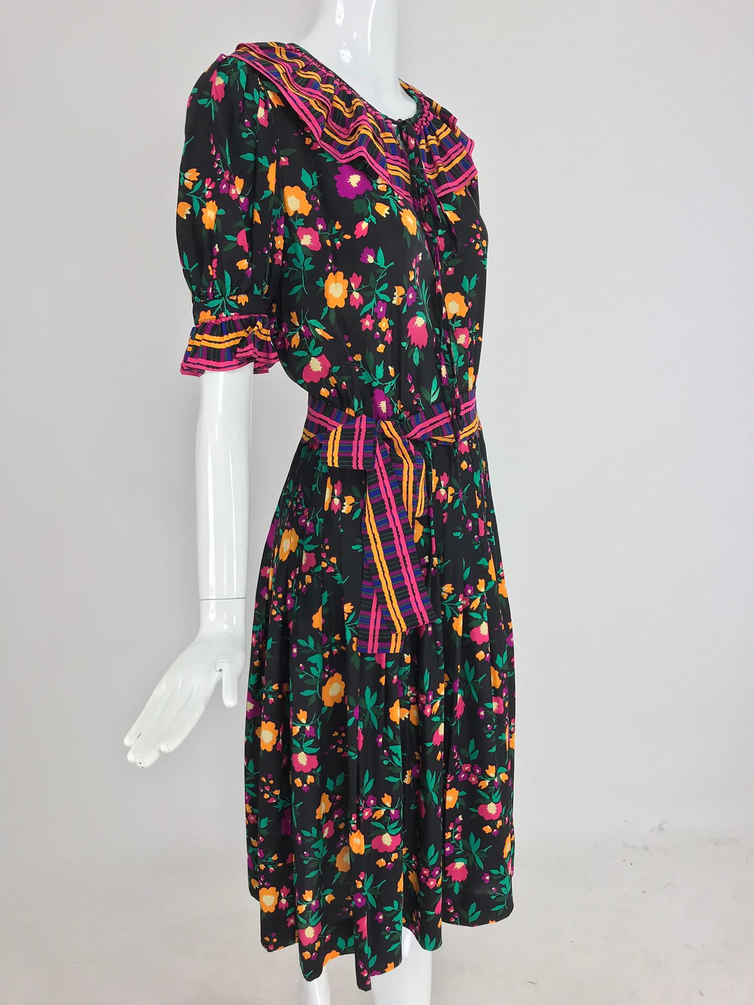 Yves Saint Laurent Rive Gauche floral silk mix print dress 1970s 6