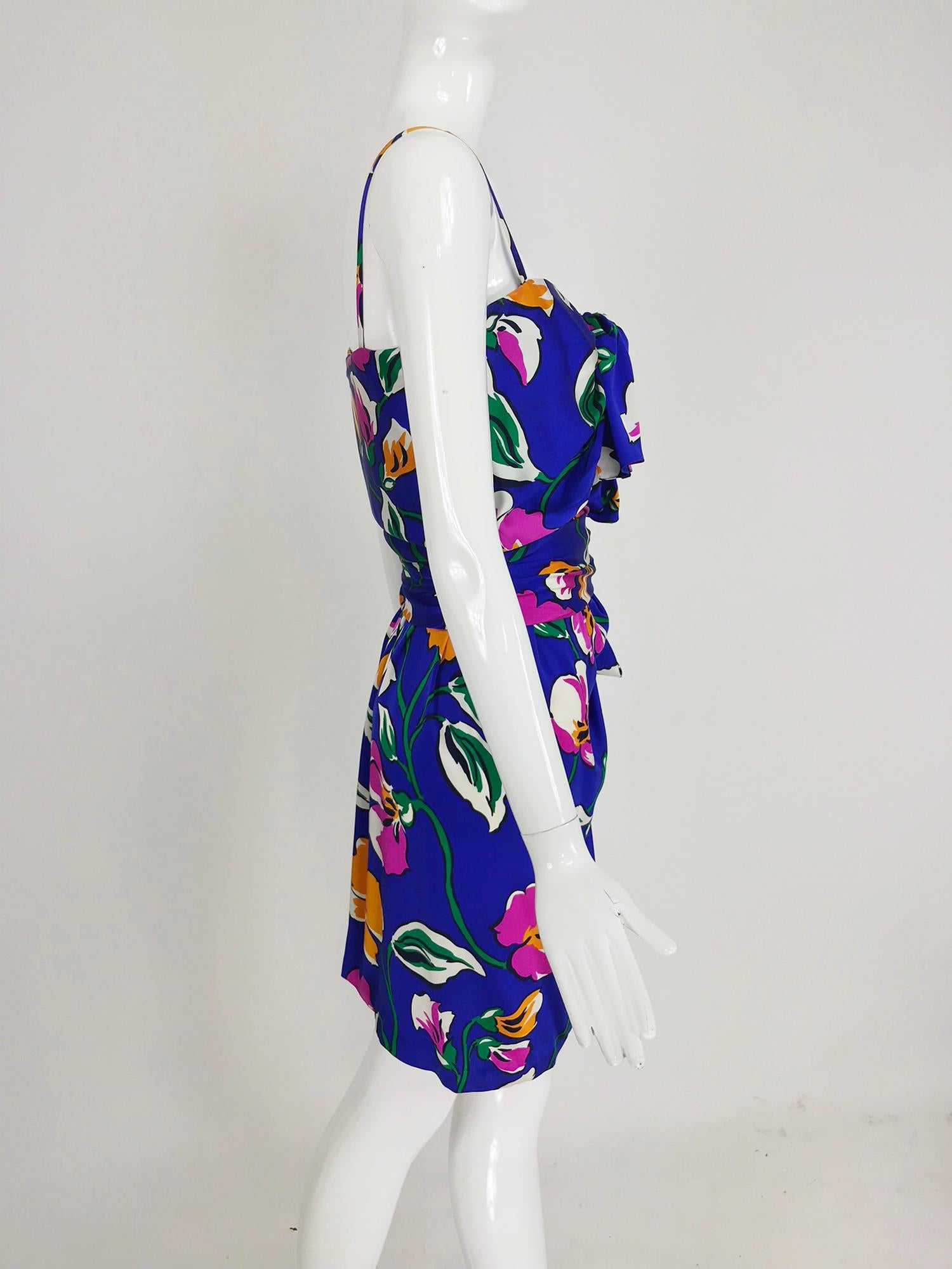 Givenchy tropical silk satin sarong dress 1980s In Excellent Condition In West Palm Beach, FL