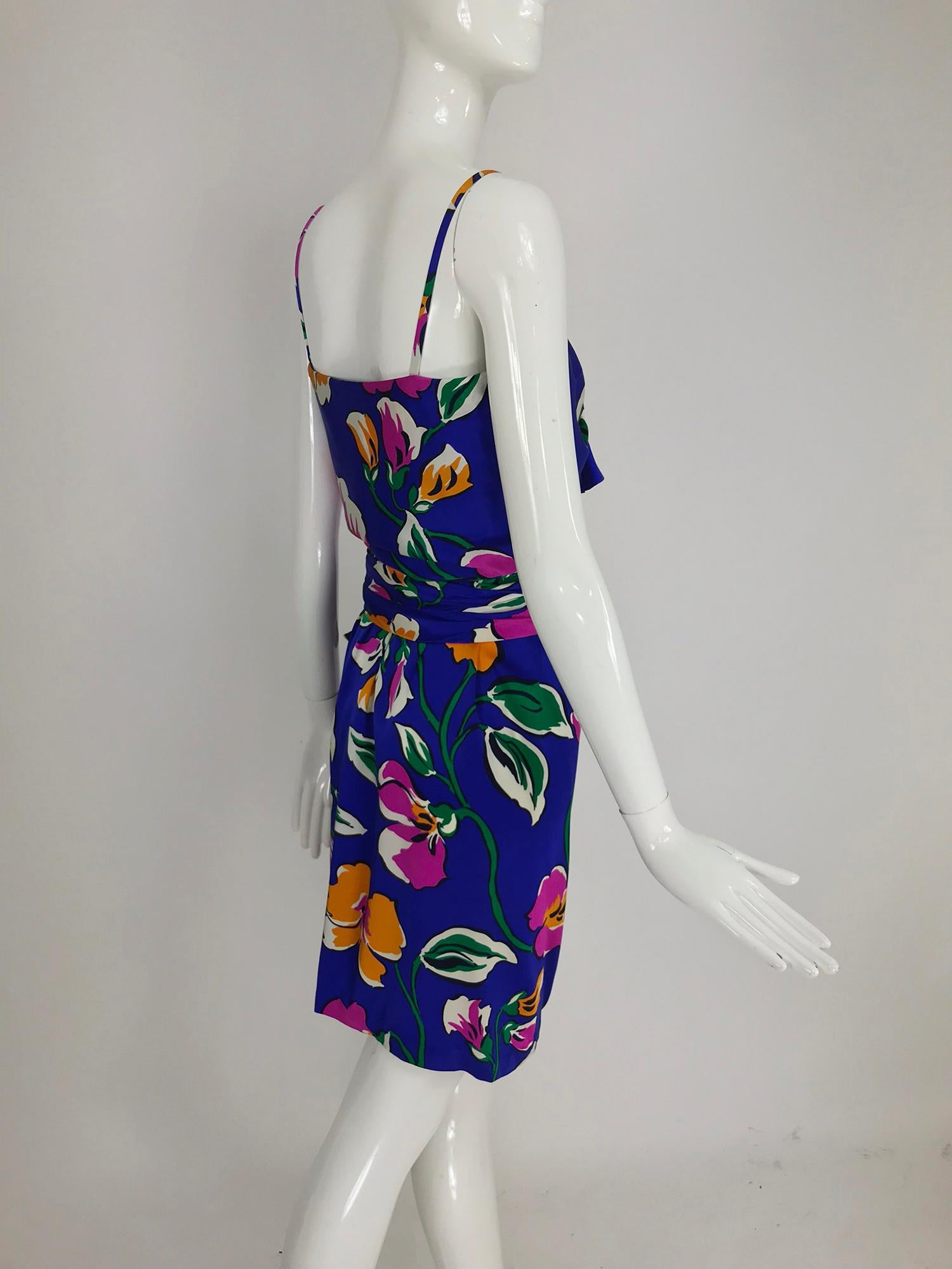 Women's Givenchy tropical silk satin sarong dress 1980s