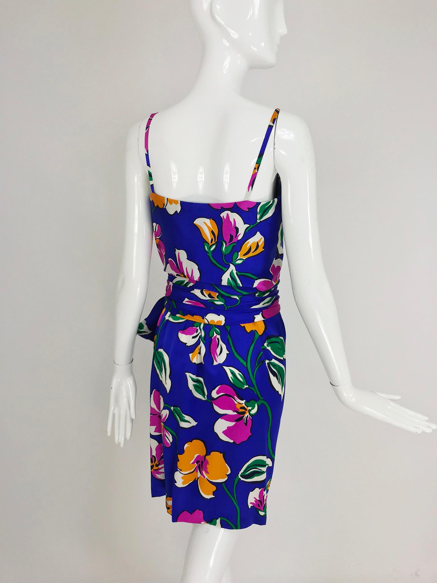 Givenchy tropical silk satin sarong dress 1980s 1