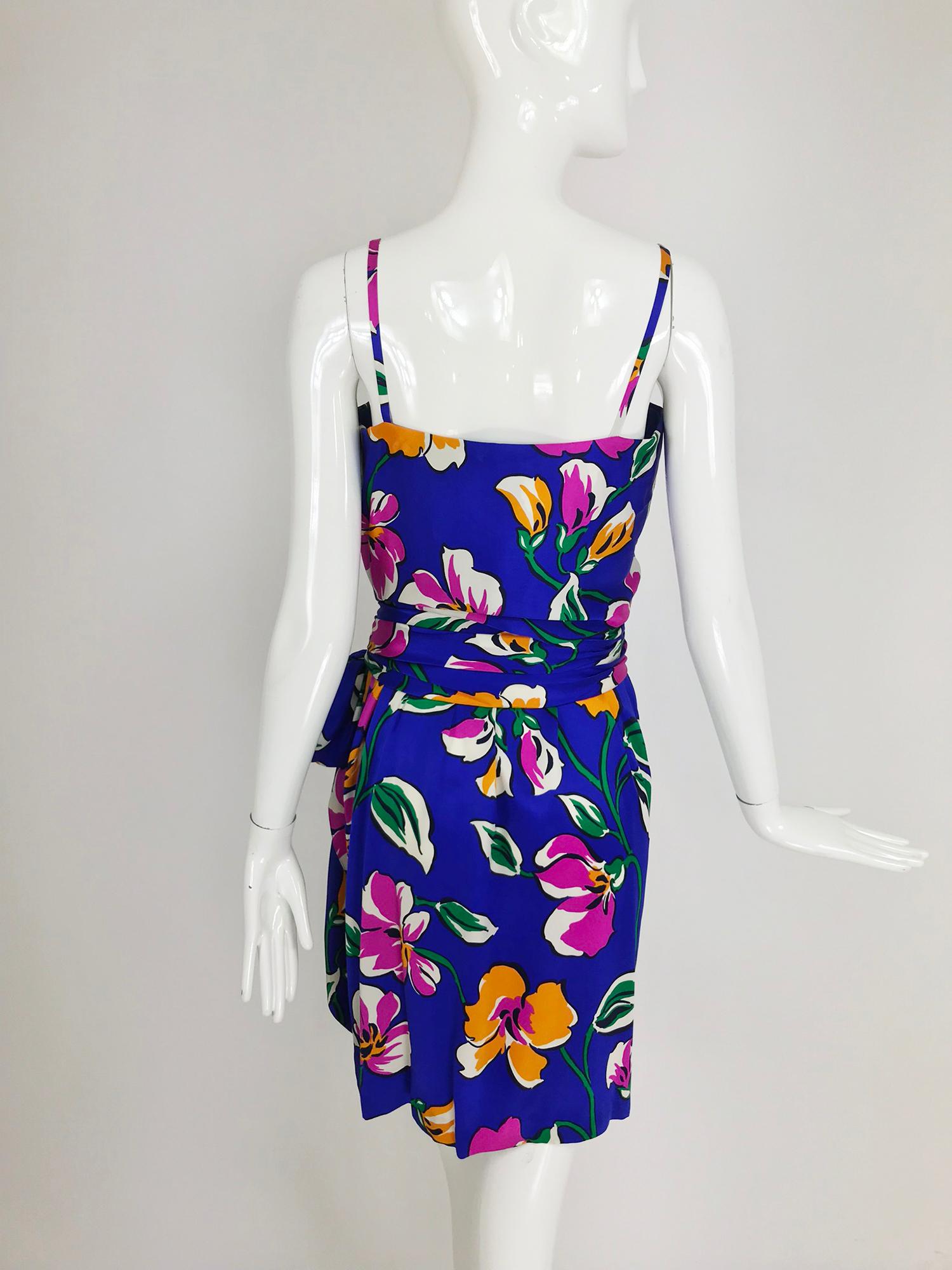 Givenchy tropical silk satin sarong dress 1980s 2