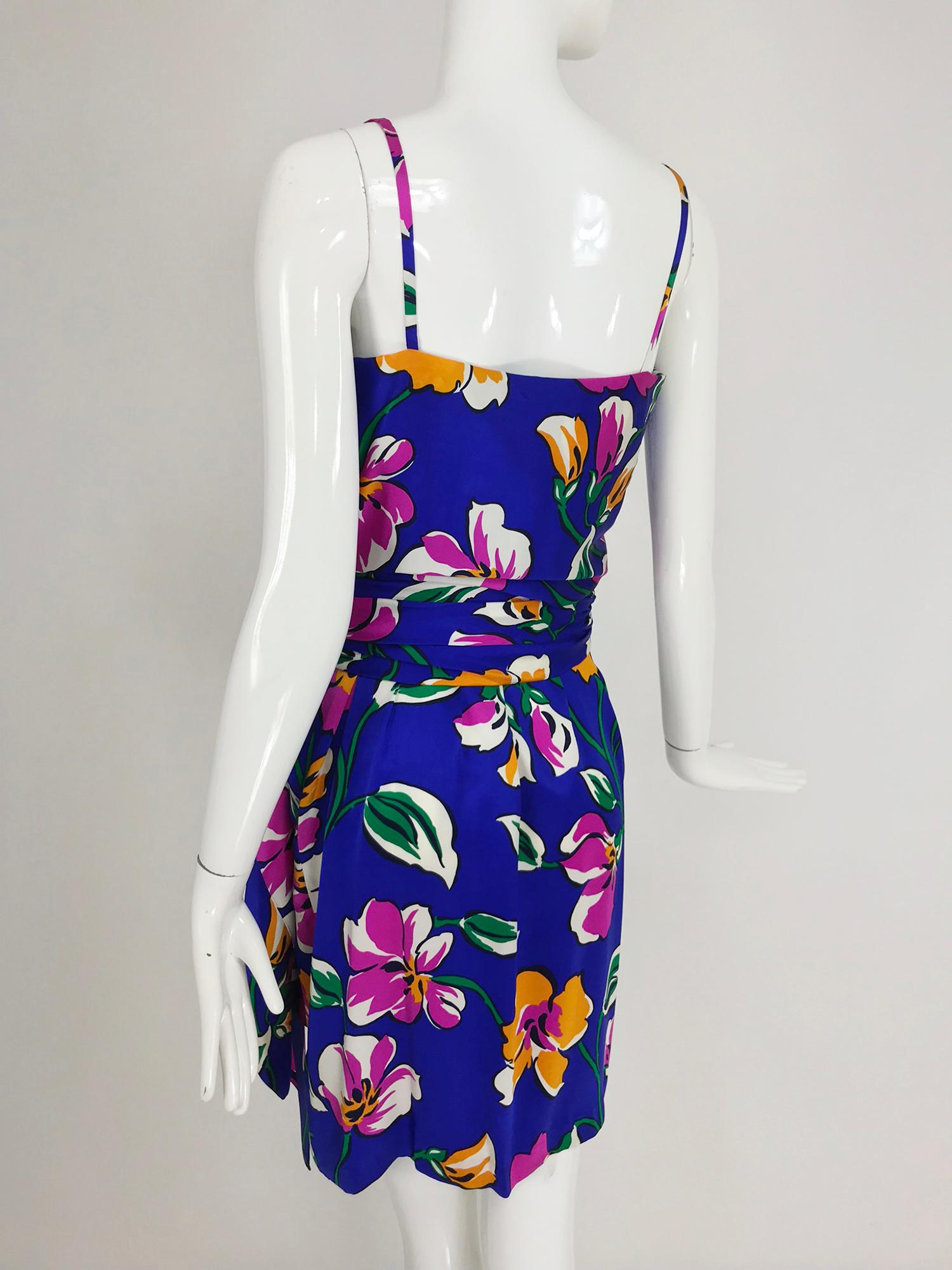 Givenchy tropical silk satin sarong dress 1980s 3