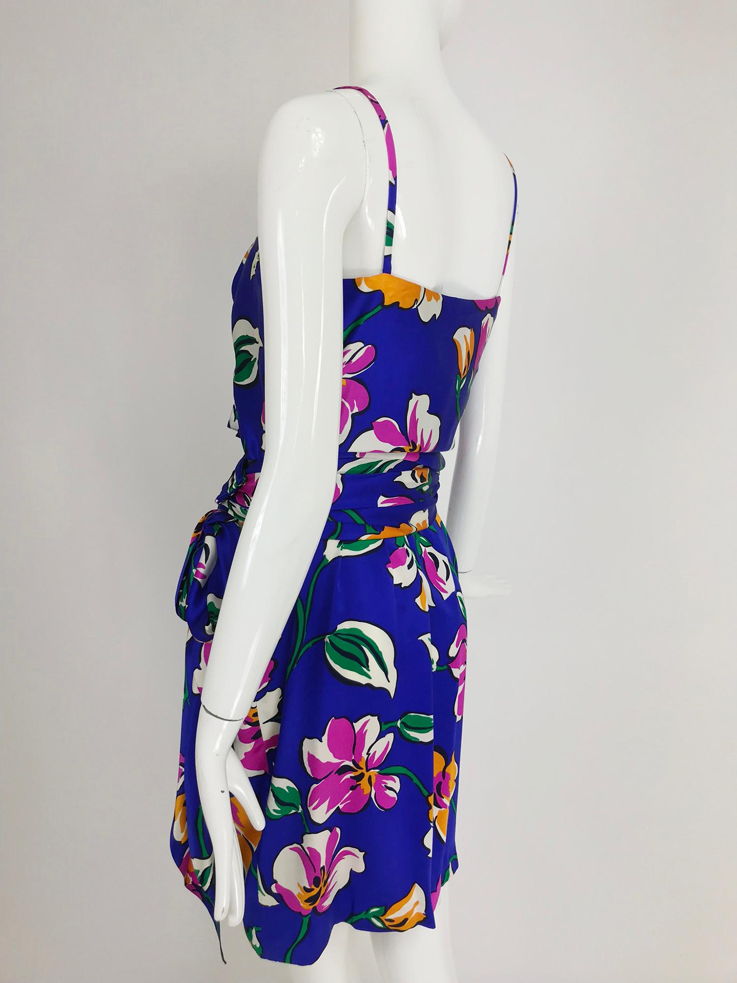 Givenchy tropical silk satin sarong dress 1980s 4