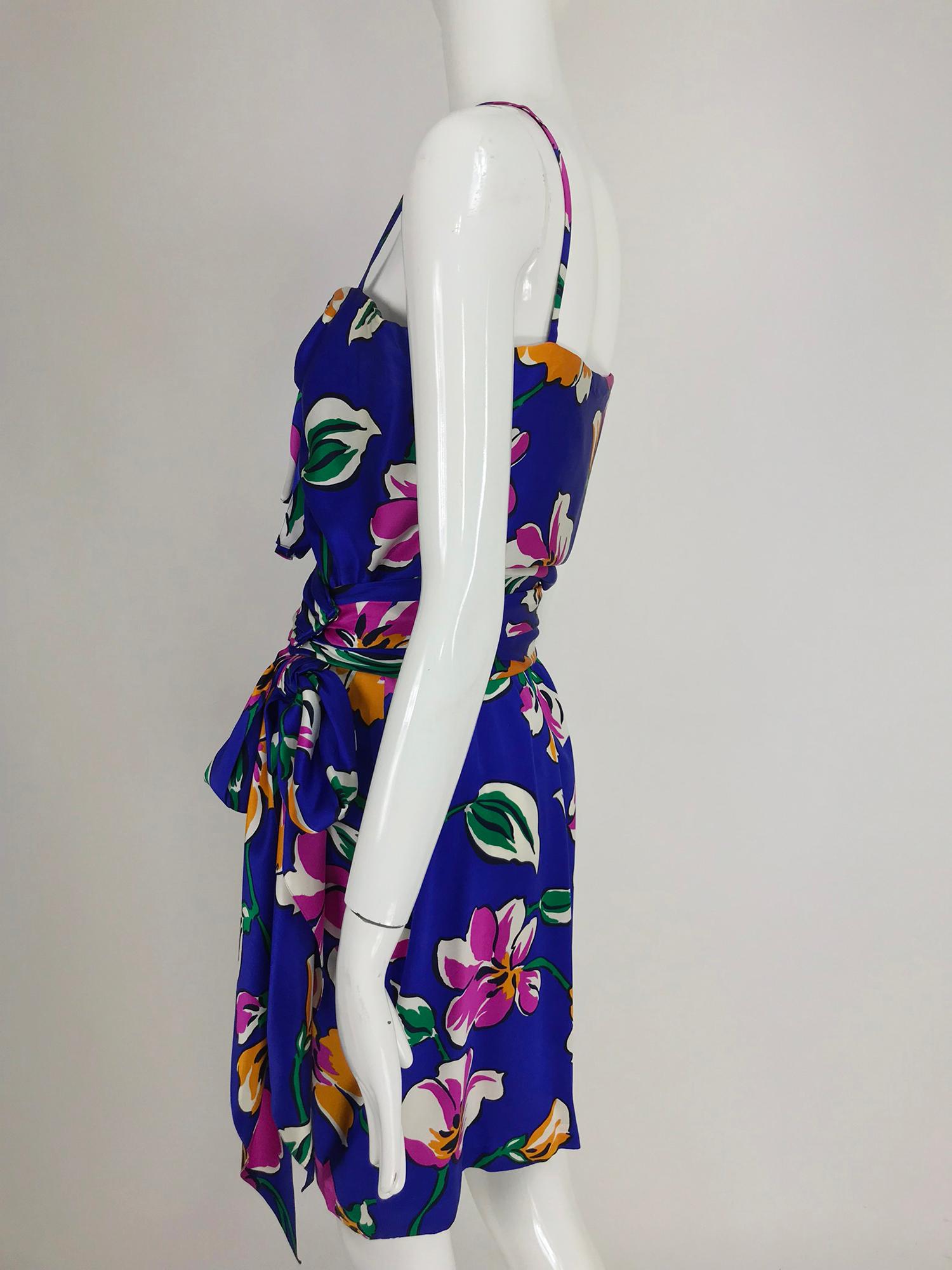 Givenchy tropical silk satin sarong dress 1980s 5