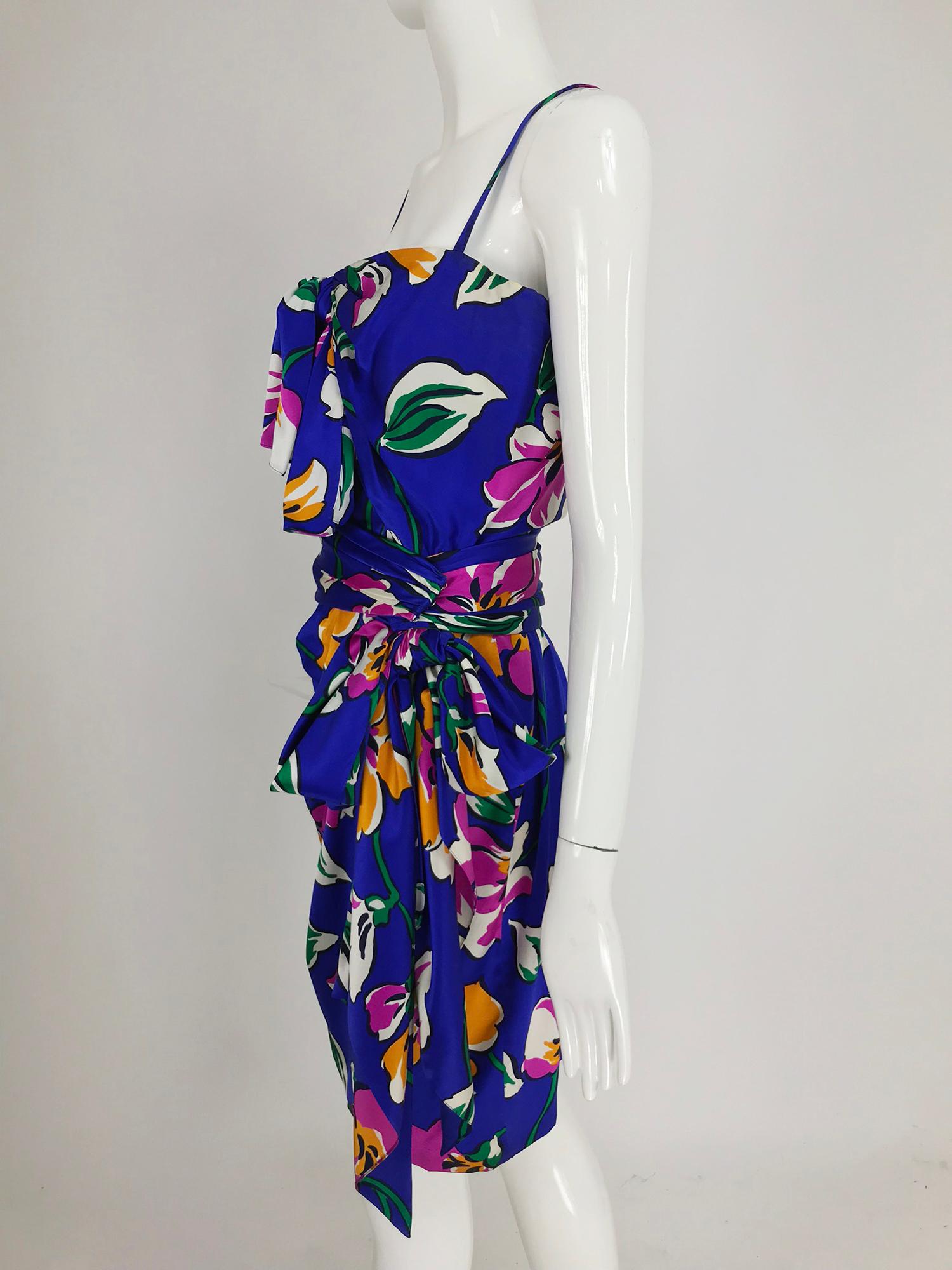 Givenchy tropical silk satin sarong dress 1980s 6