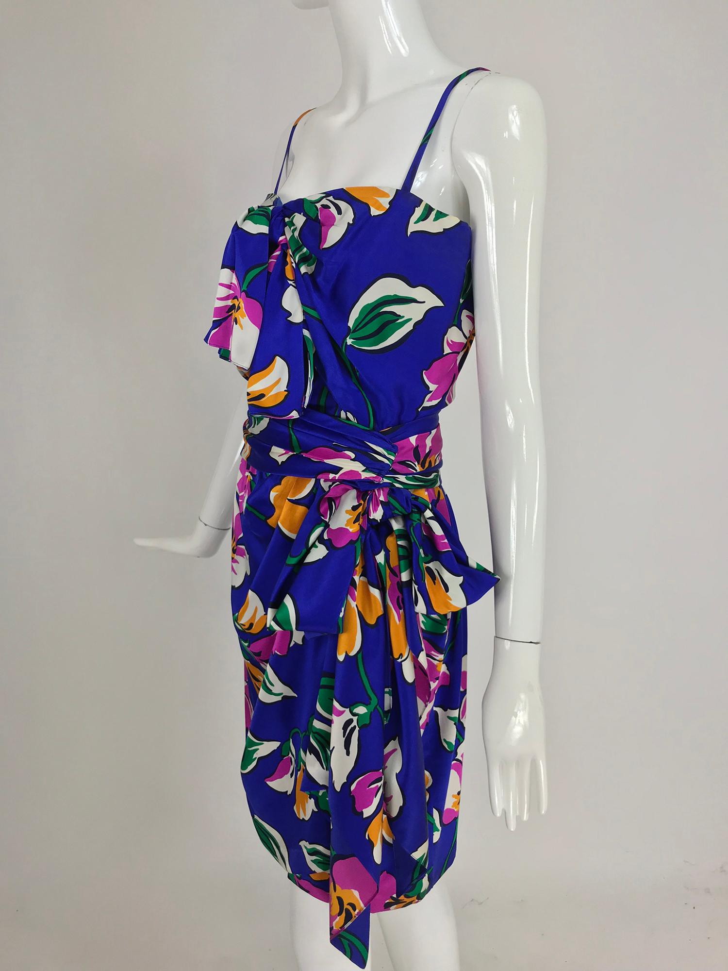 Givenchy tropical silk satin sarong dress 1980s 7