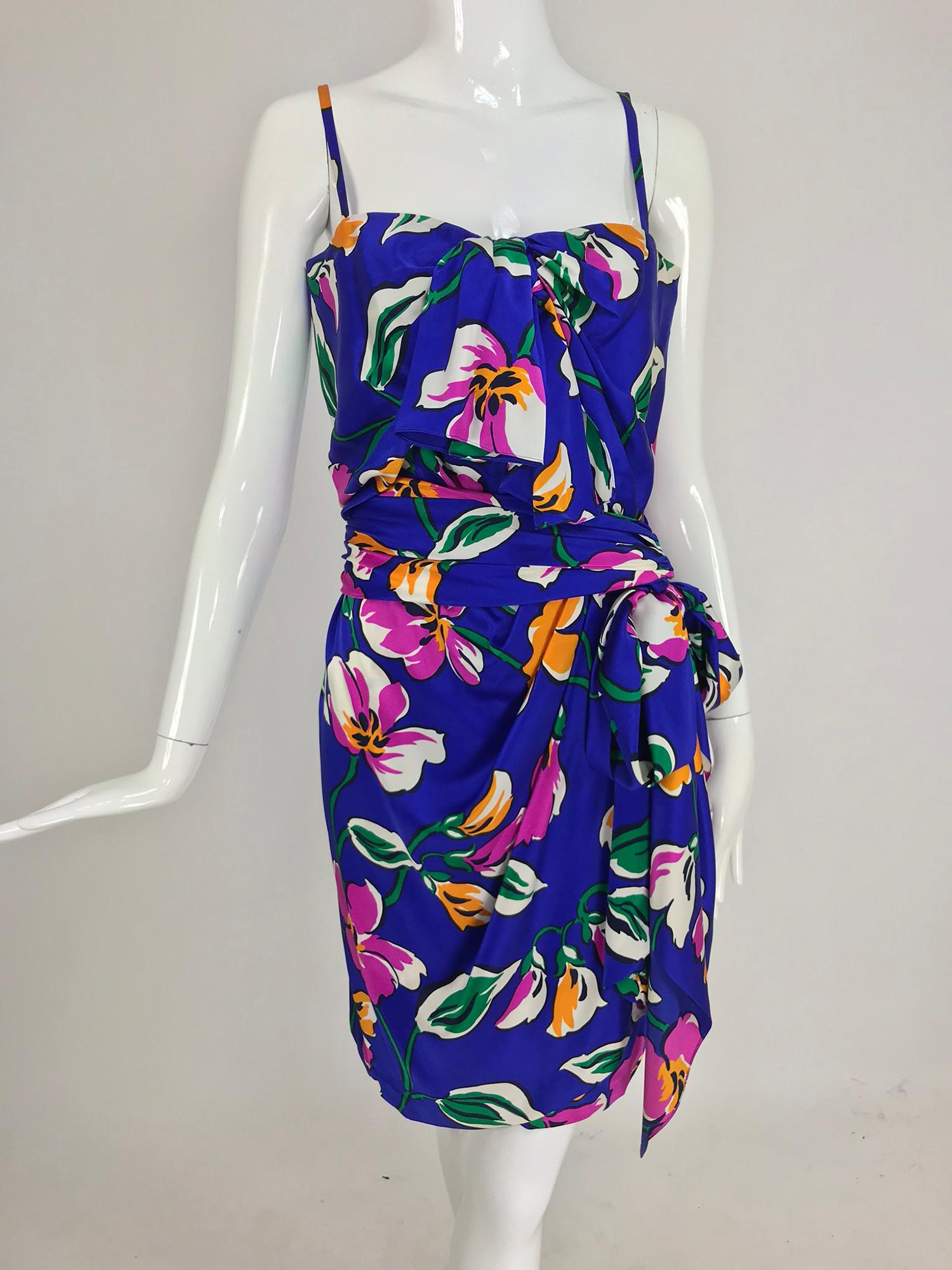 Givenchy tropical silk satin sarong dress 1980s 8
