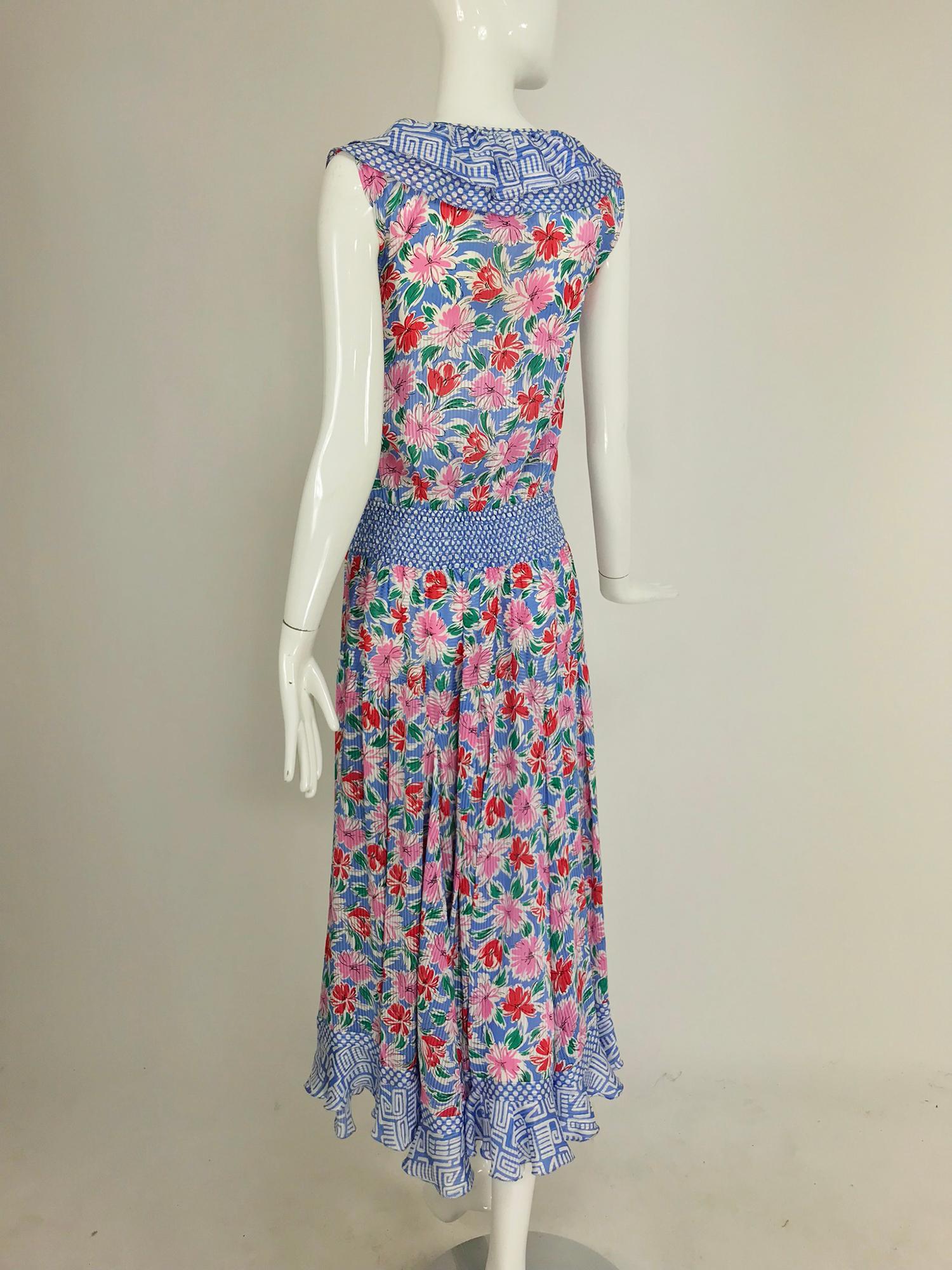 Diane Fres smocked waist mixed print floral midi dress 1980s 4