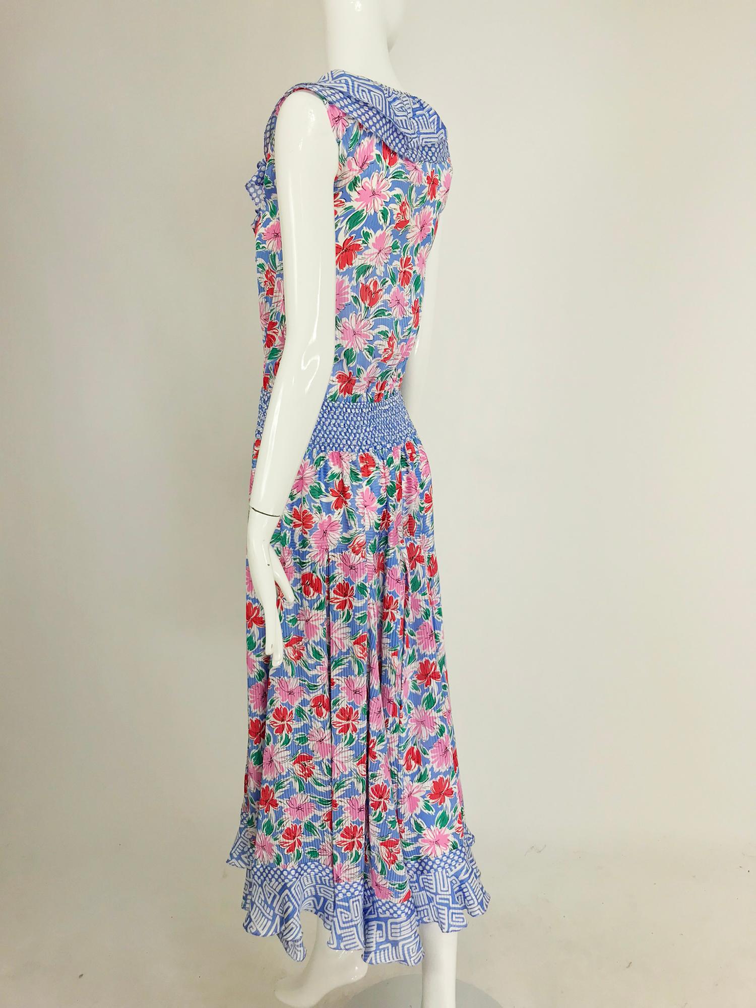 Diane Fres smocked waist mixed print floral midi dress 1980s 5