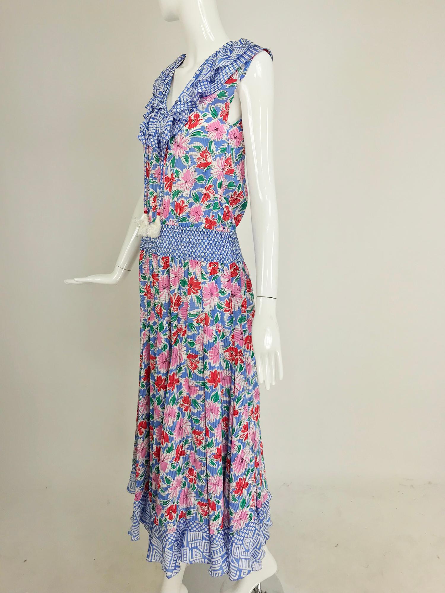 Diane Fres smocked waist mixed print floral midi dress 1980s 7
