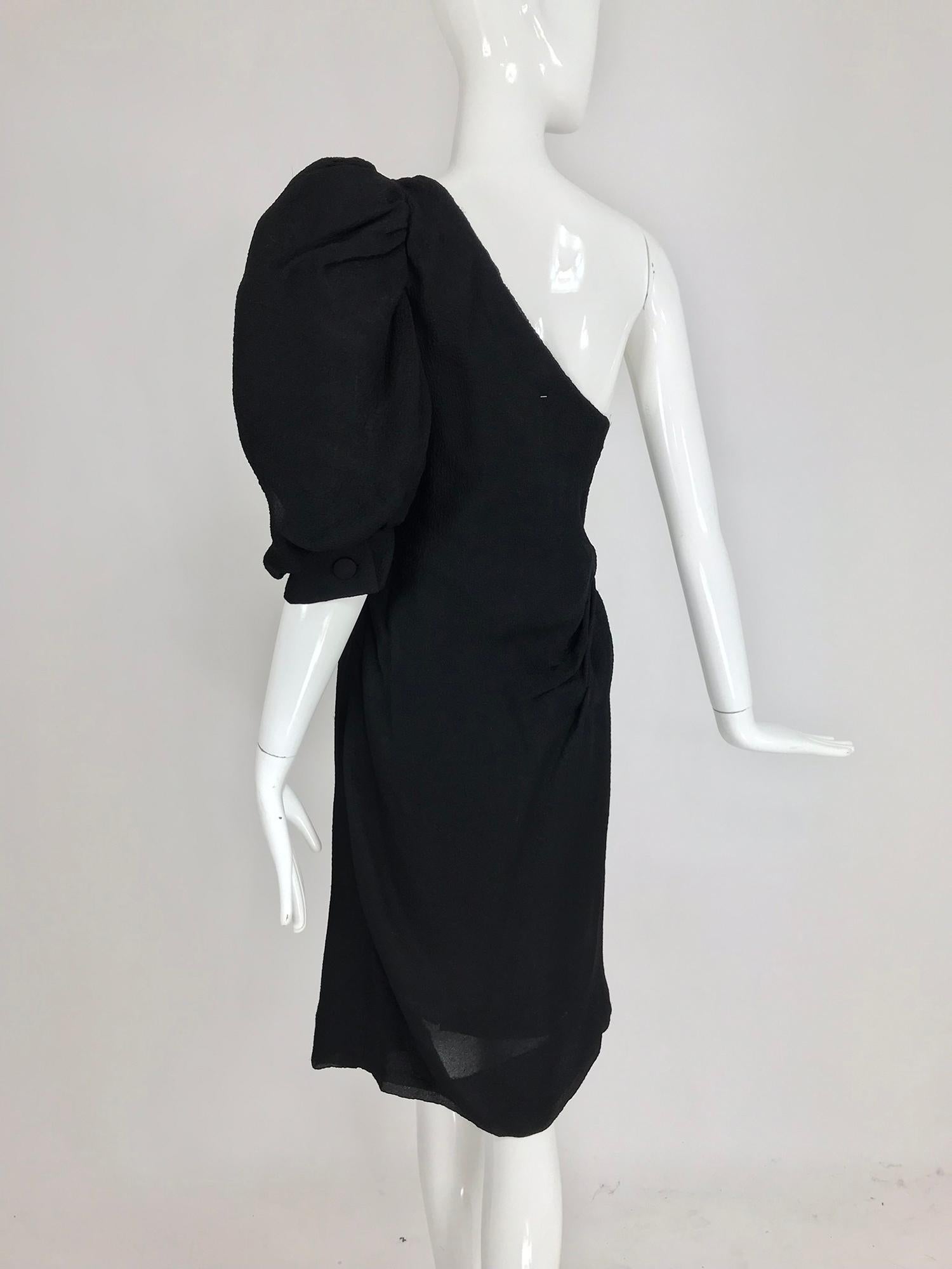 Givenchy black matelassé silk one shoulder cocktail dress 1990s 1