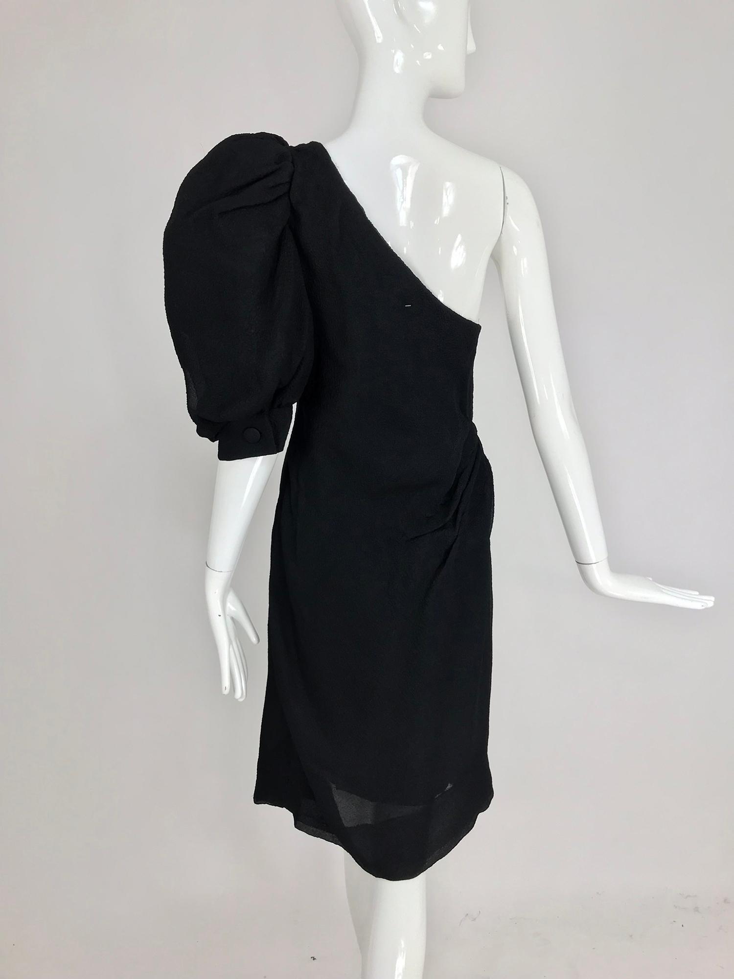 Givenchy black matelassé silk one shoulder cocktail dress 1990s 2