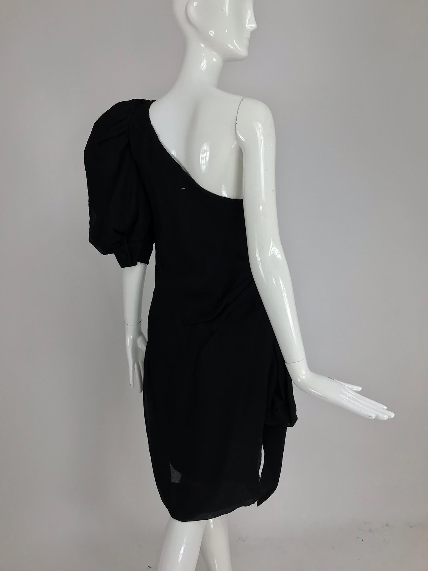 Givenchy black matelassé silk one shoulder cocktail dress 1990s 3