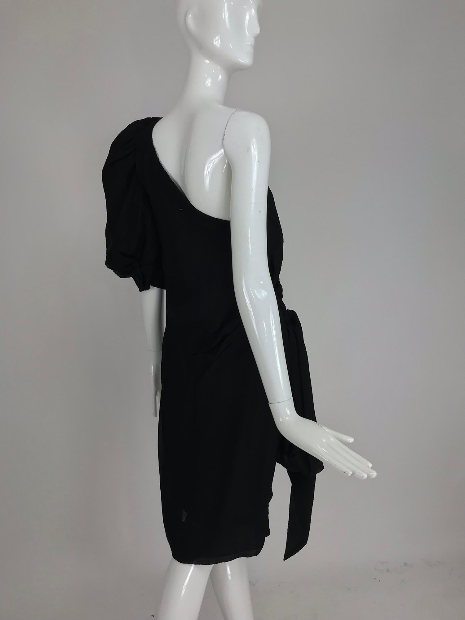 Givenchy black matelassé silk one shoulder cocktail dress 1990s 4