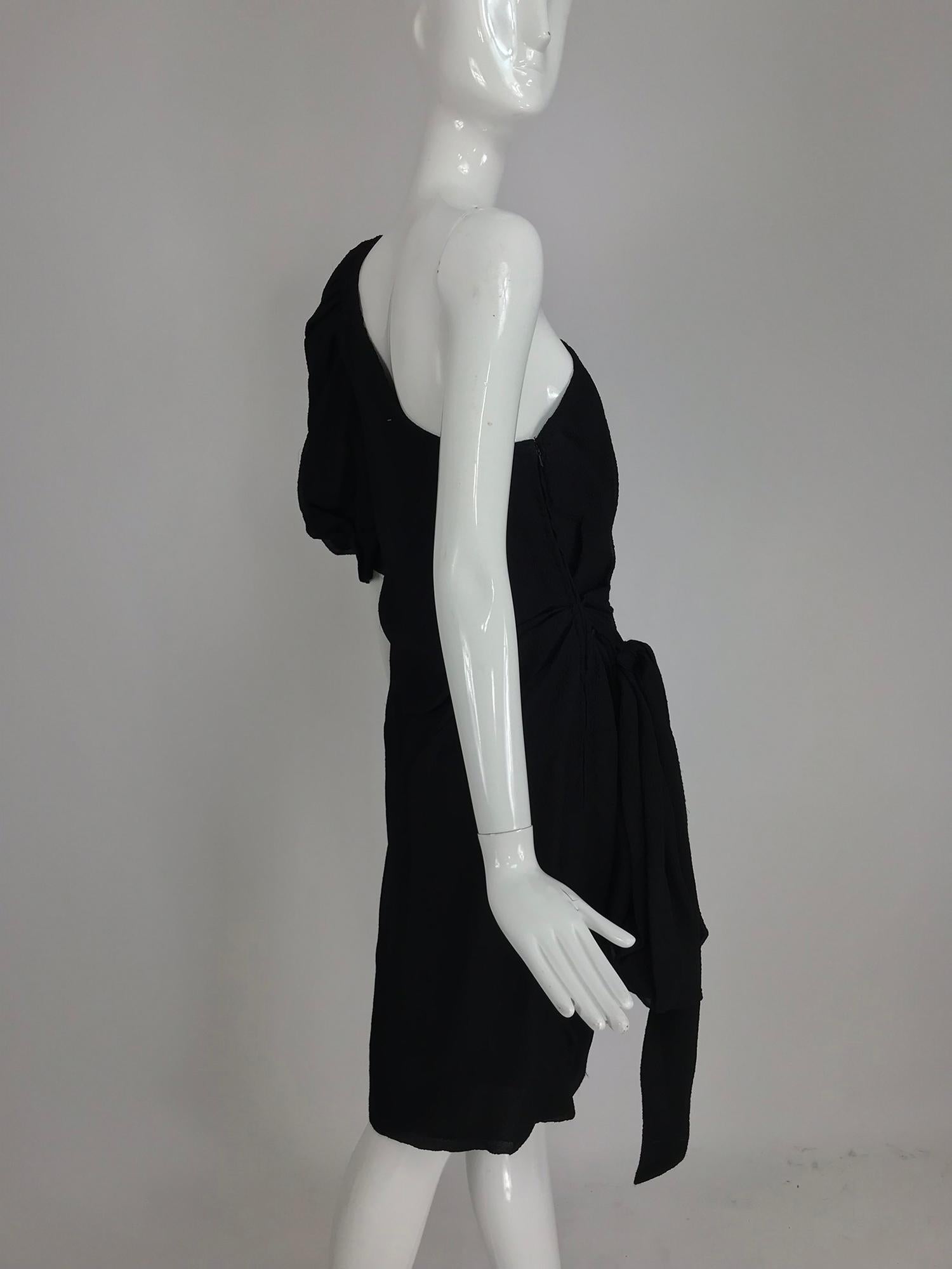 Givenchy black matelassé silk one shoulder cocktail dress 1990s 5