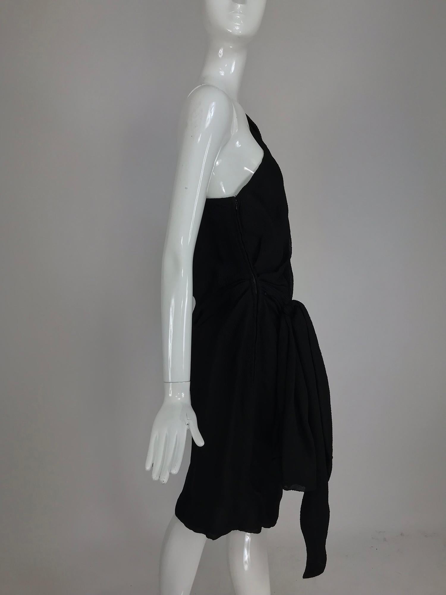 Givenchy black matelassé silk one shoulder cocktail dress 1990s 6