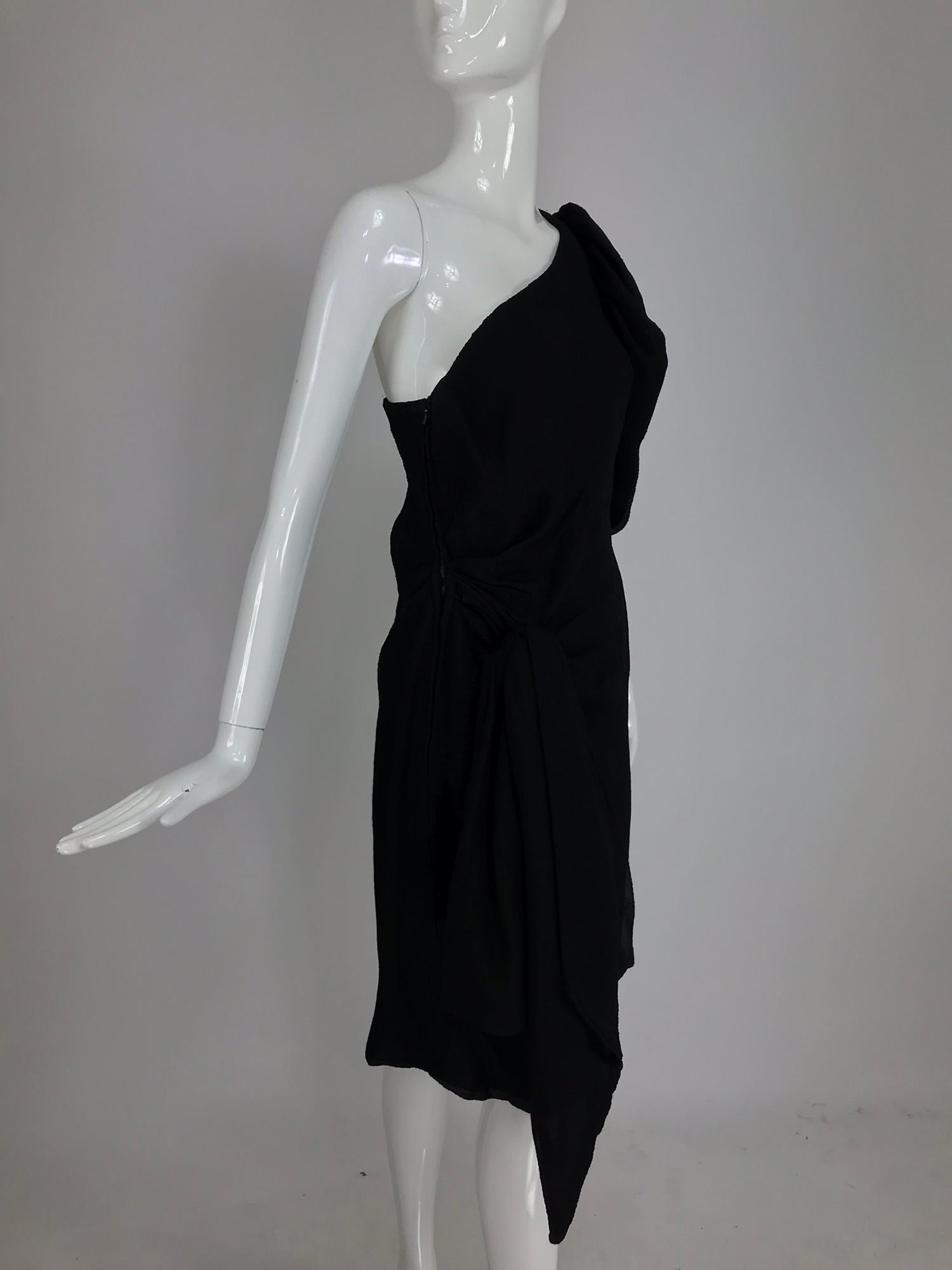 Givenchy black matelassé silk one shoulder cocktail dress 1990s 7