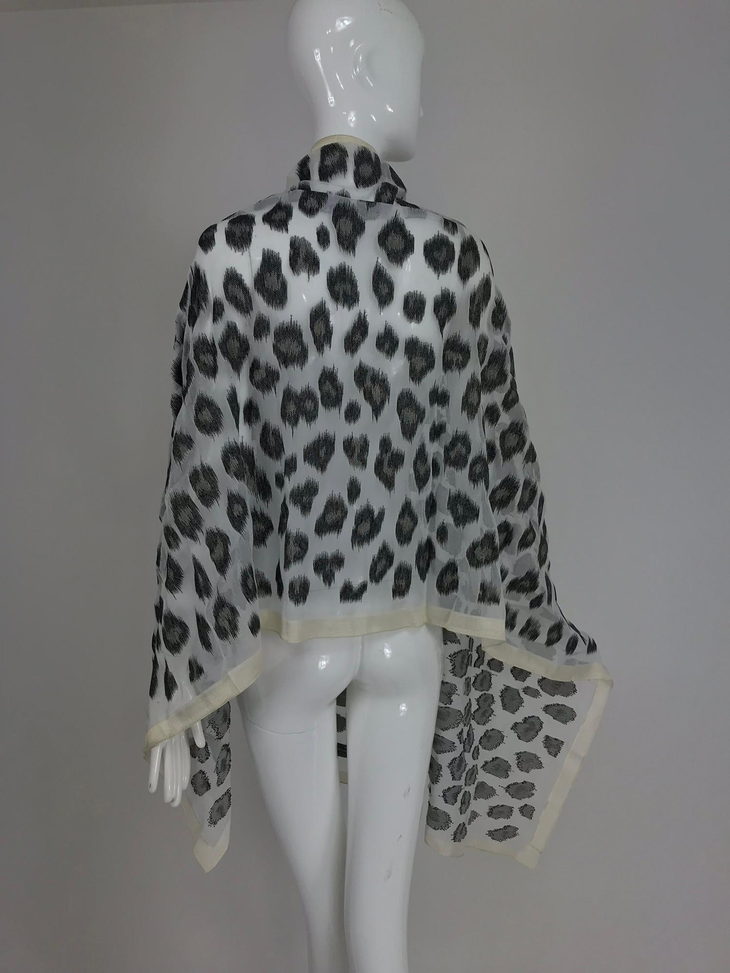 Black Giorgio Armani large sheer cream and woven black silk leopard spot shawl