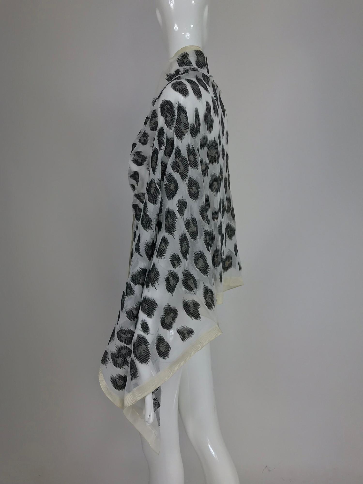 Women's or Men's Giorgio Armani large sheer cream and woven black silk leopard spot shawl