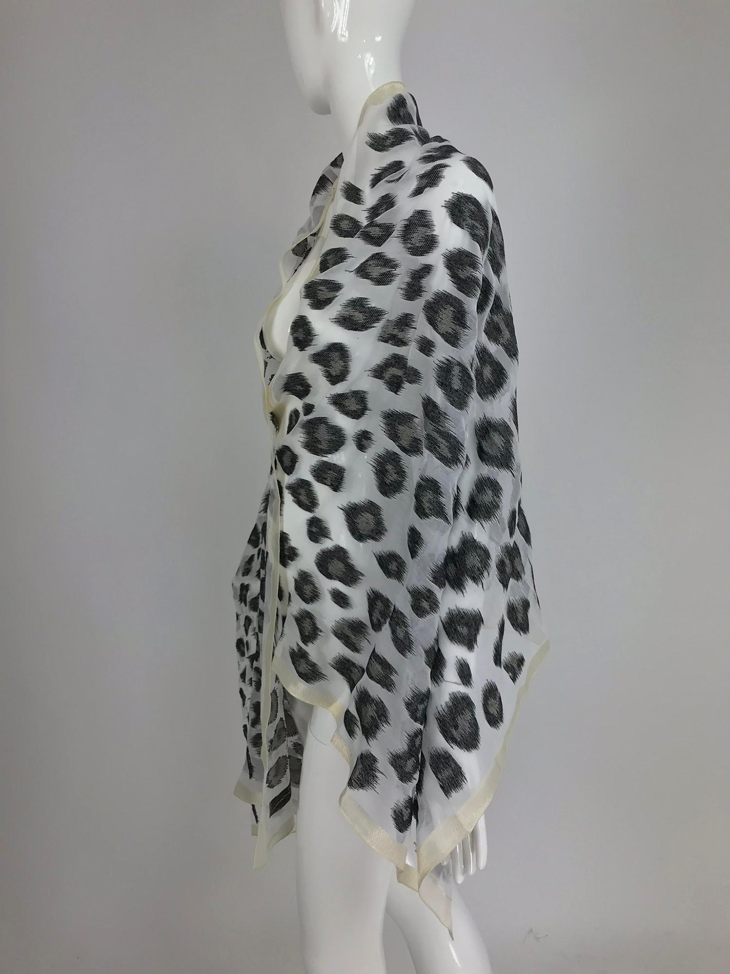 Giorgio Armani large sheer cream and woven black silk leopard spot shawl 1