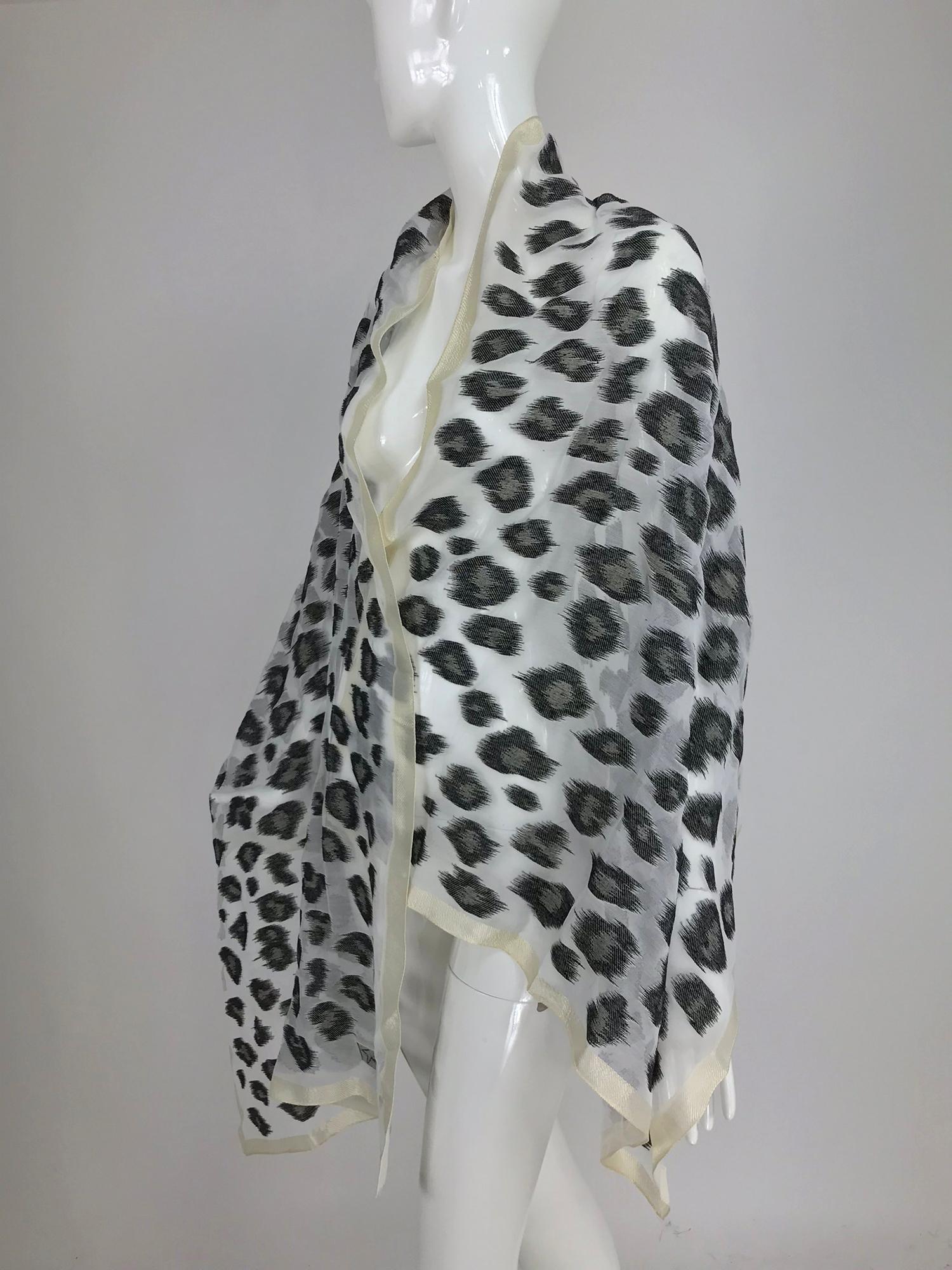 Giorgio Armani large sheer cream and woven black silk leopard spot shawl 2