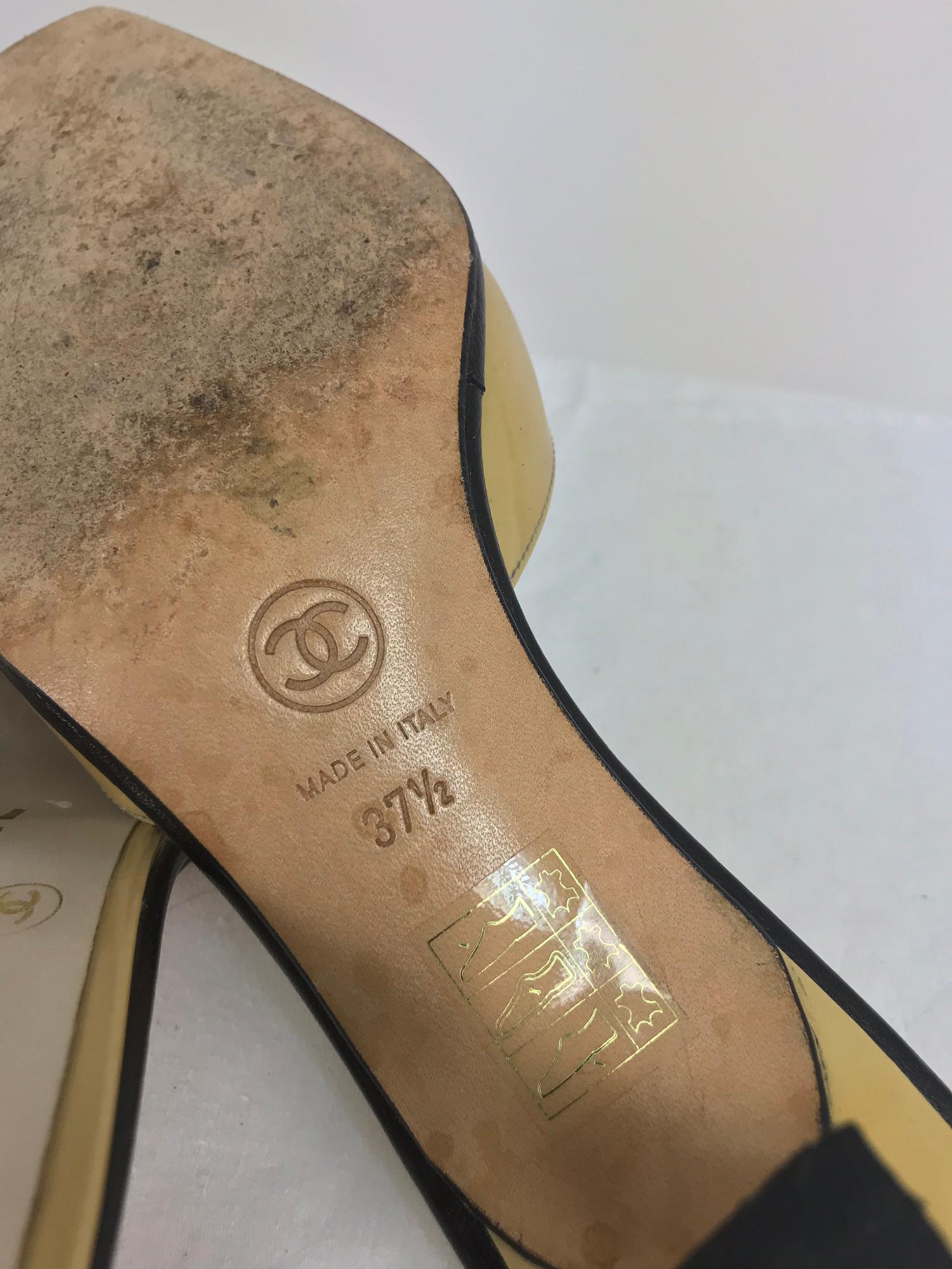 Chanel tan and black patent Louis heel leather mules with box 37 1/2 M ...