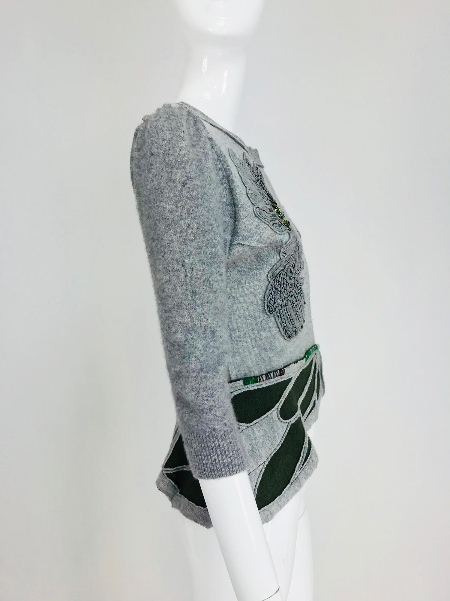 Gray Koi Suwannagate cashmere bird applique sweater