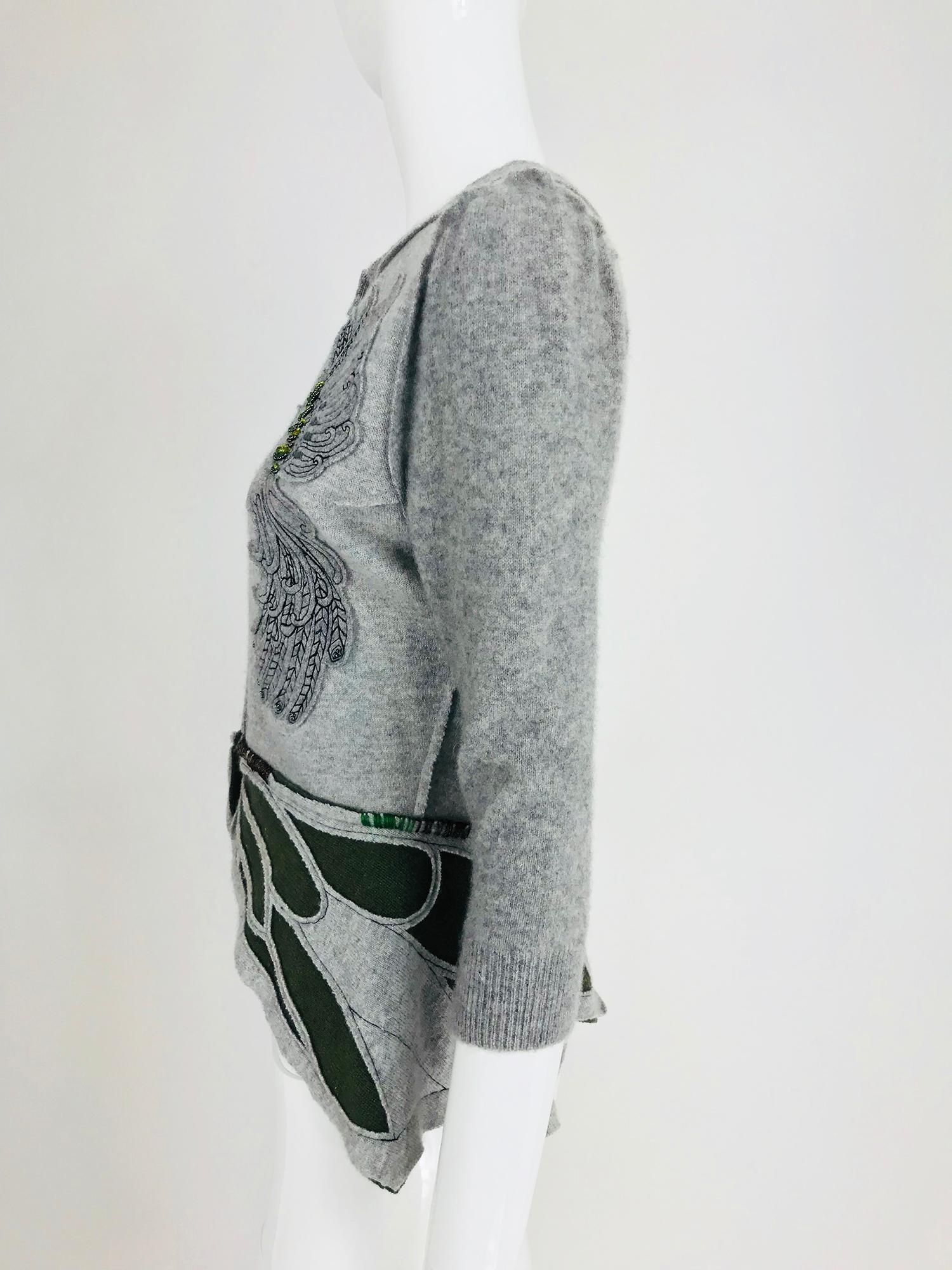 Koi Suwannagate cashmere bird applique sweater 4