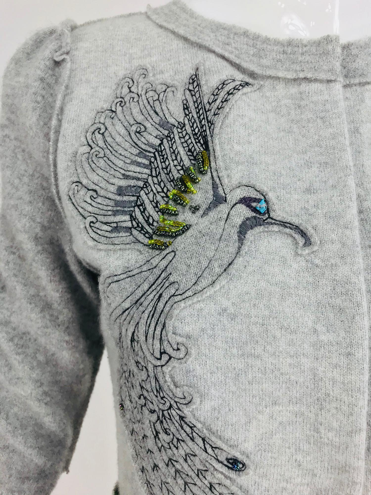 Koi Suwannagate cashmere bird applique sweater 6
