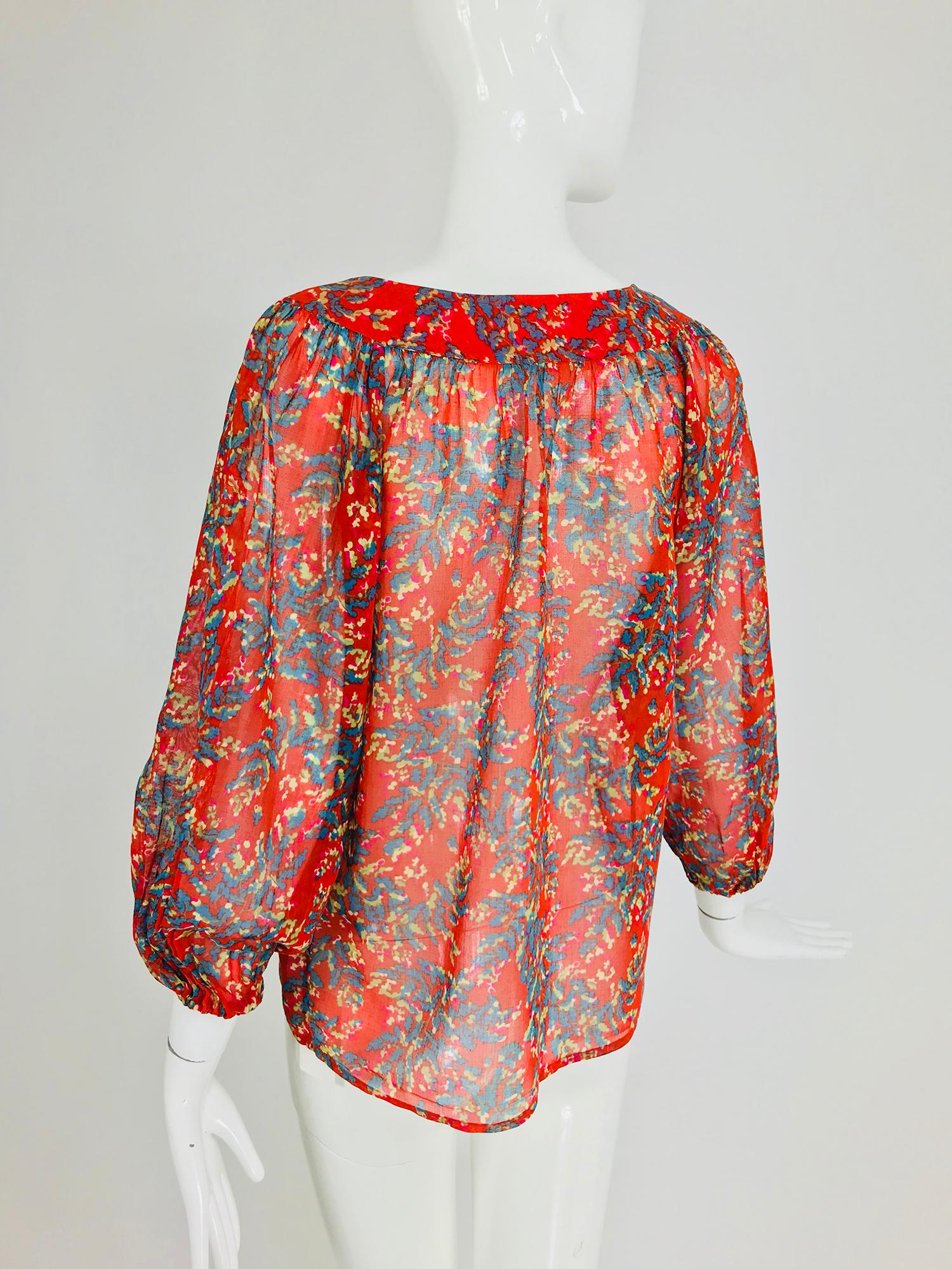 Yves Saint Laurent sheer floral cotton peasant blouse 1970s 2