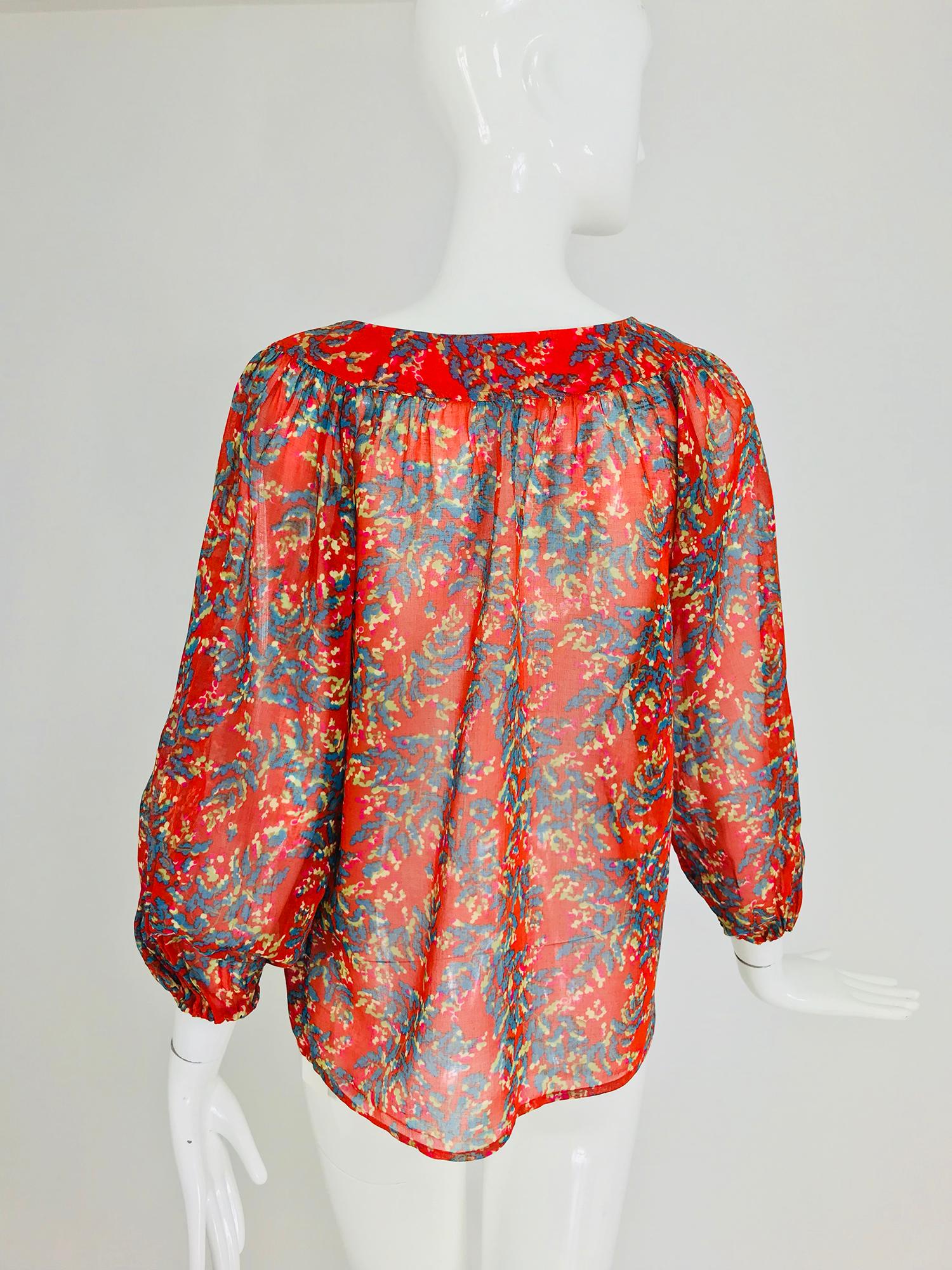 Yves Saint Laurent sheer floral cotton peasant blouse 1970s 3