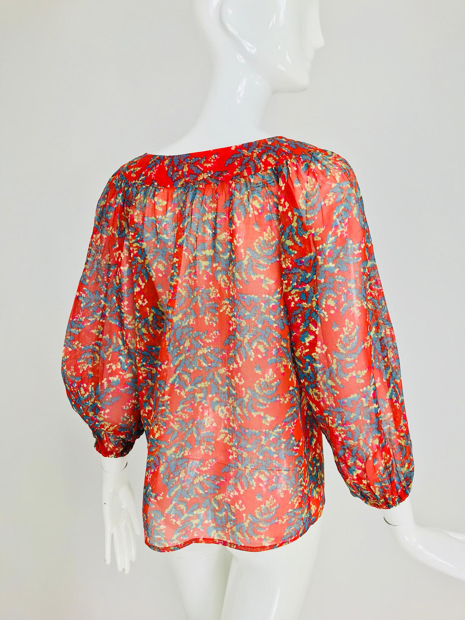 Yves Saint Laurent sheer floral cotton peasant blouse 1970s 4