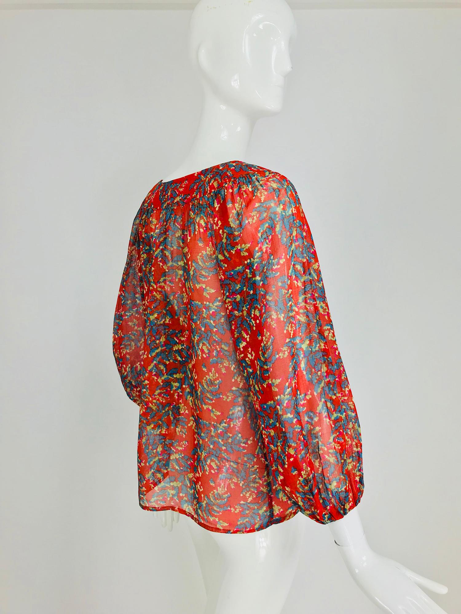 Yves Saint Laurent sheer floral cotton peasant blouse 1970s 5
