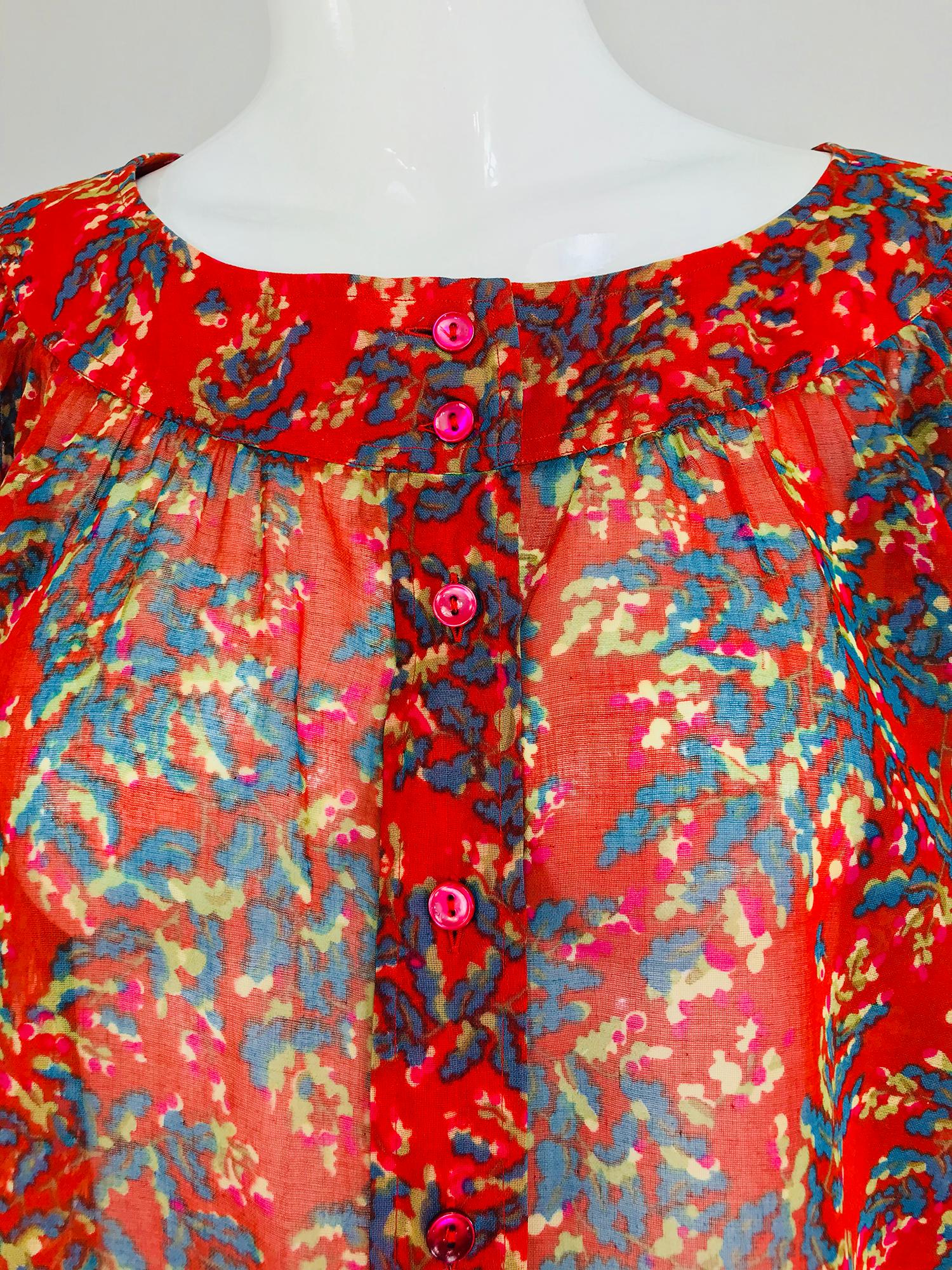 Yves Saint Laurent sheer floral cotton peasant blouse 1970s 6