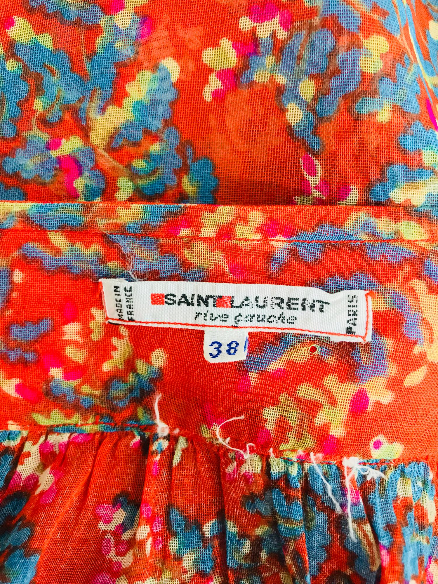 Yves Saint Laurent sheer floral cotton peasant blouse 1970s 7