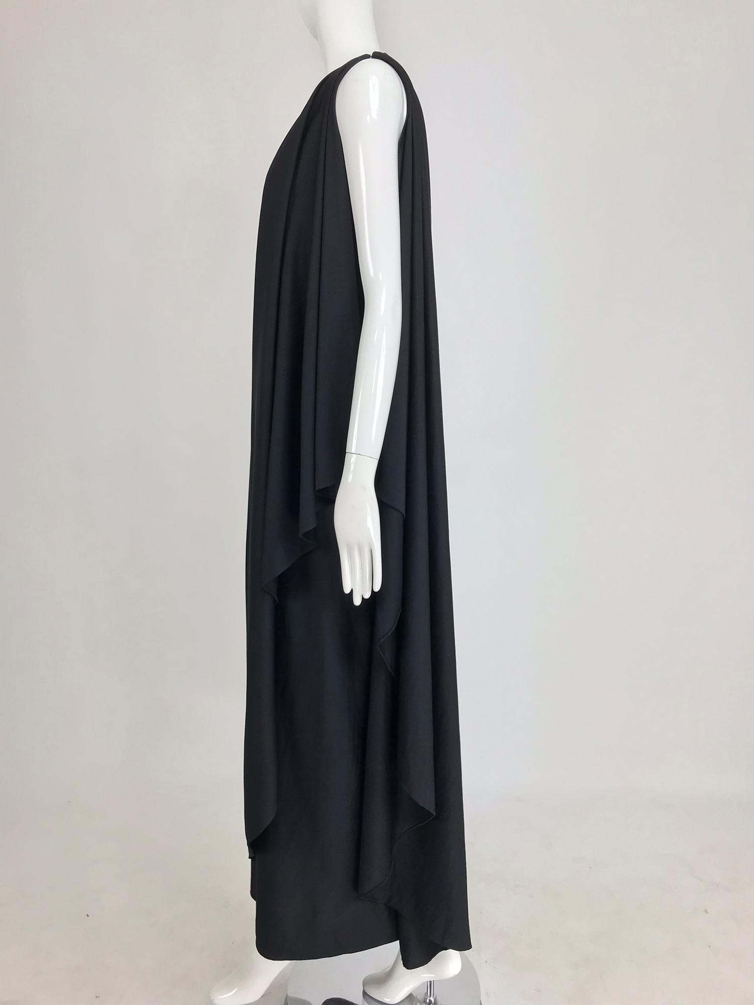Halston one shoulder black jersey draped maxi dress  In Excellent Condition In West Palm Beach, FL