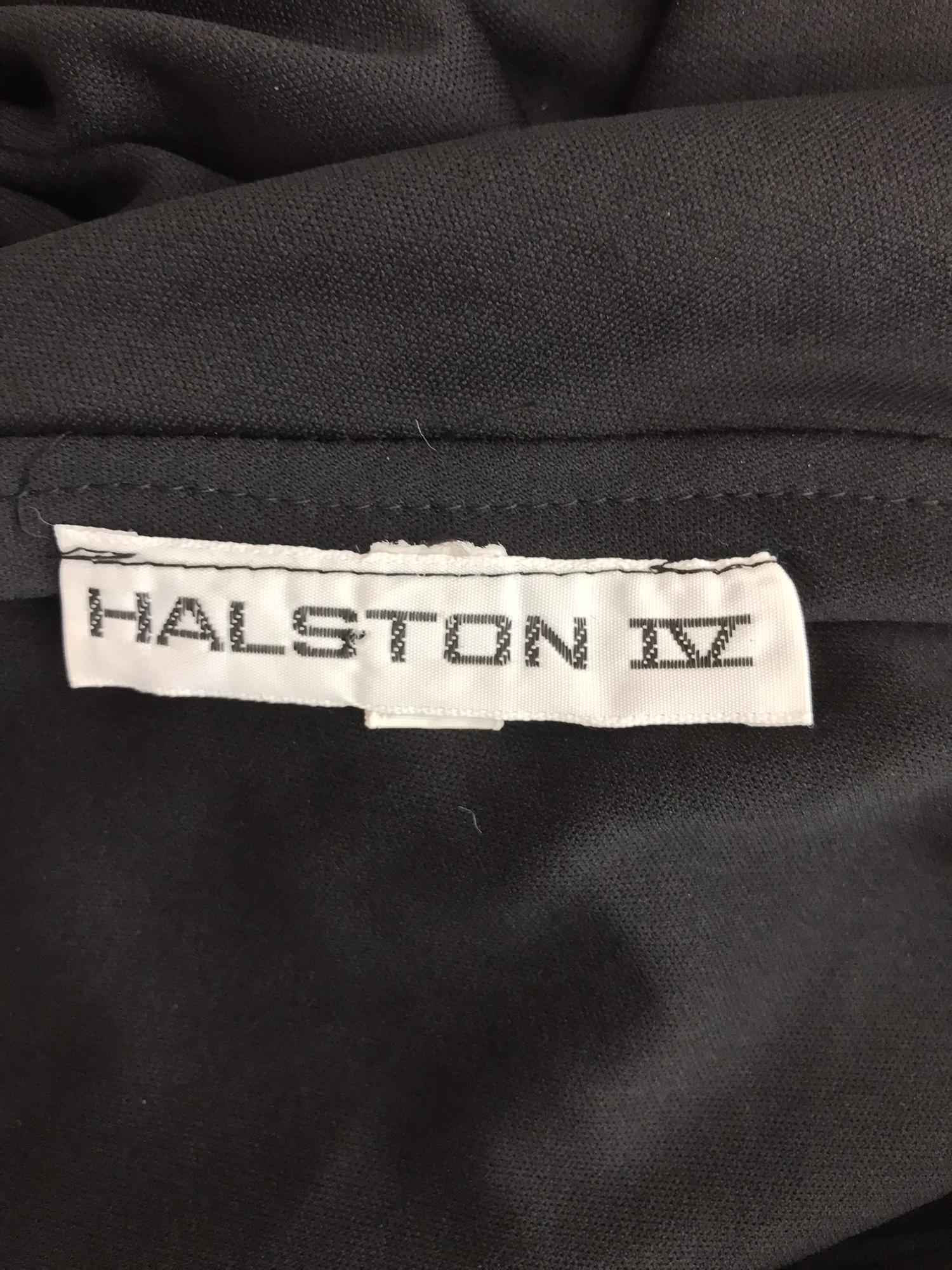 Halston one shoulder black jersey draped maxi dress  9