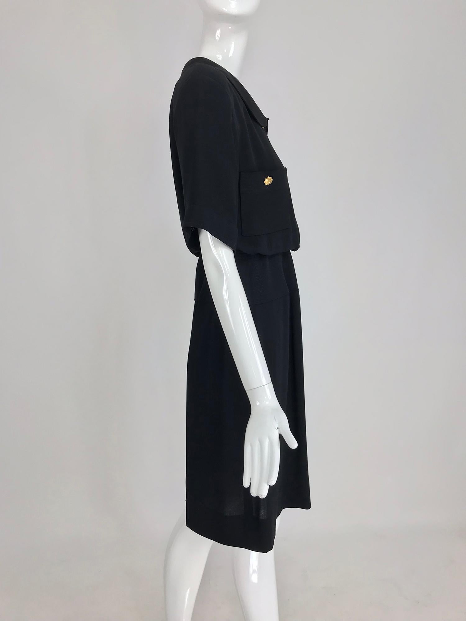 Women's Chanel vintage black crepe shirtwaist day dress