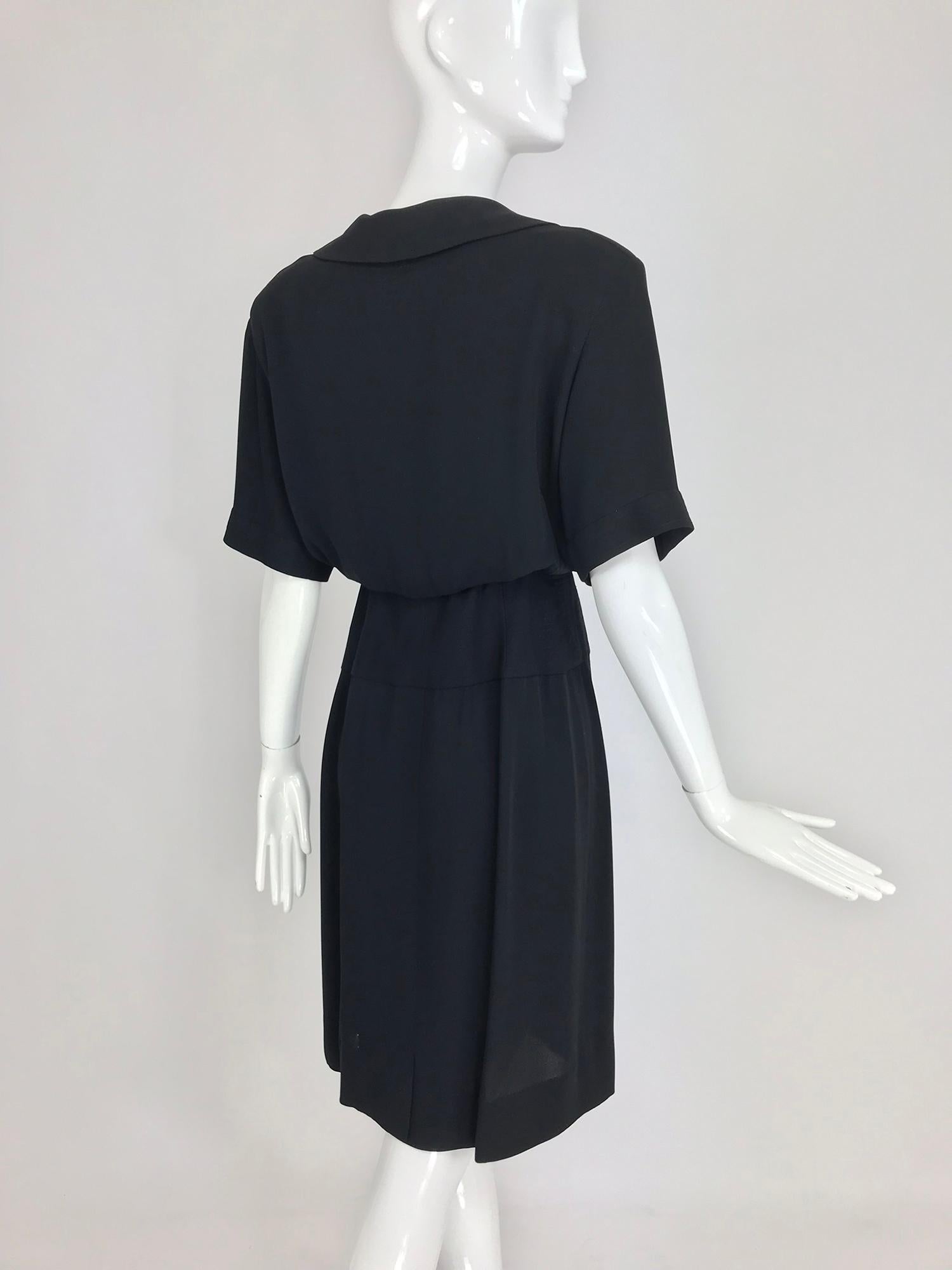 Chanel vintage black crepe shirtwaist day dress 2