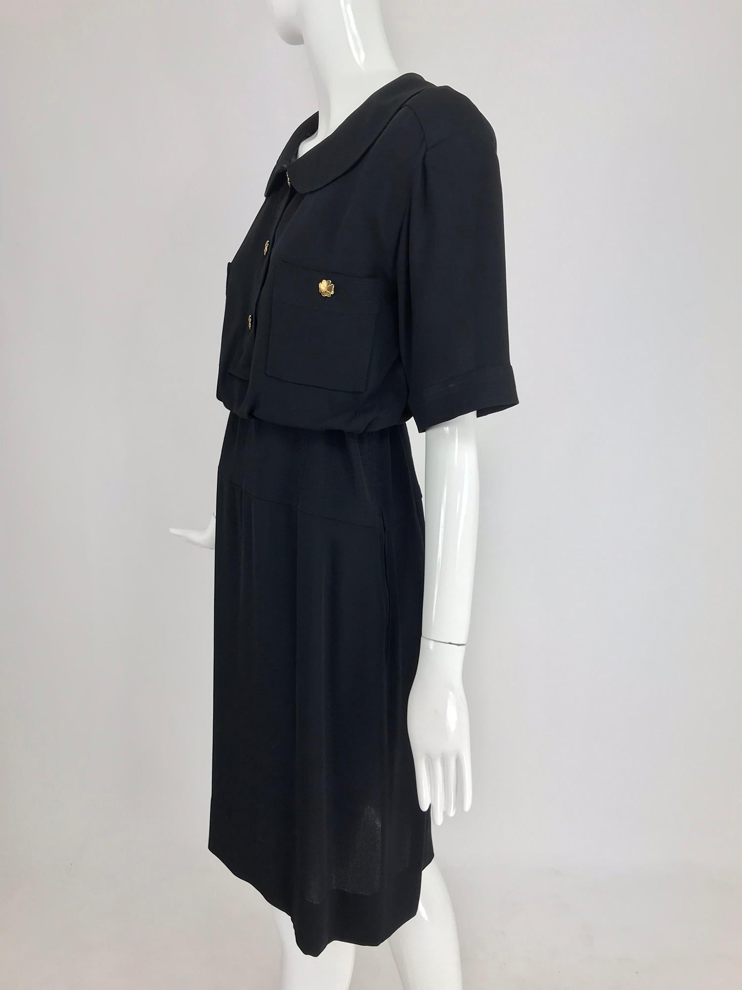 Chanel vintage black crepe shirtwaist day dress 6