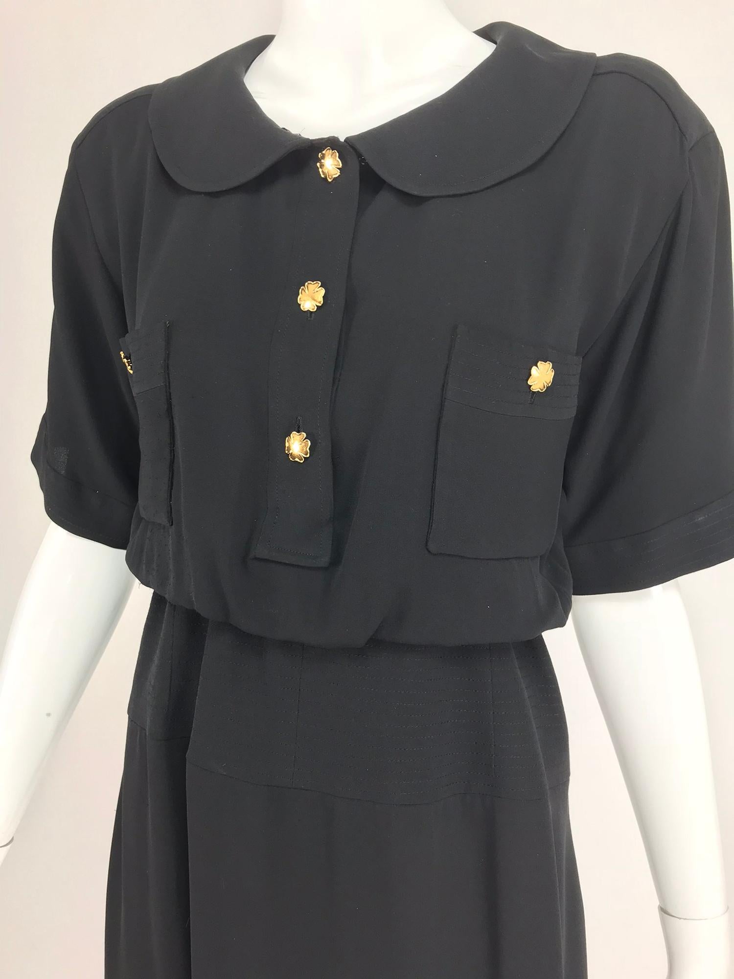 Chanel vintage black crepe shirtwaist day dress 7