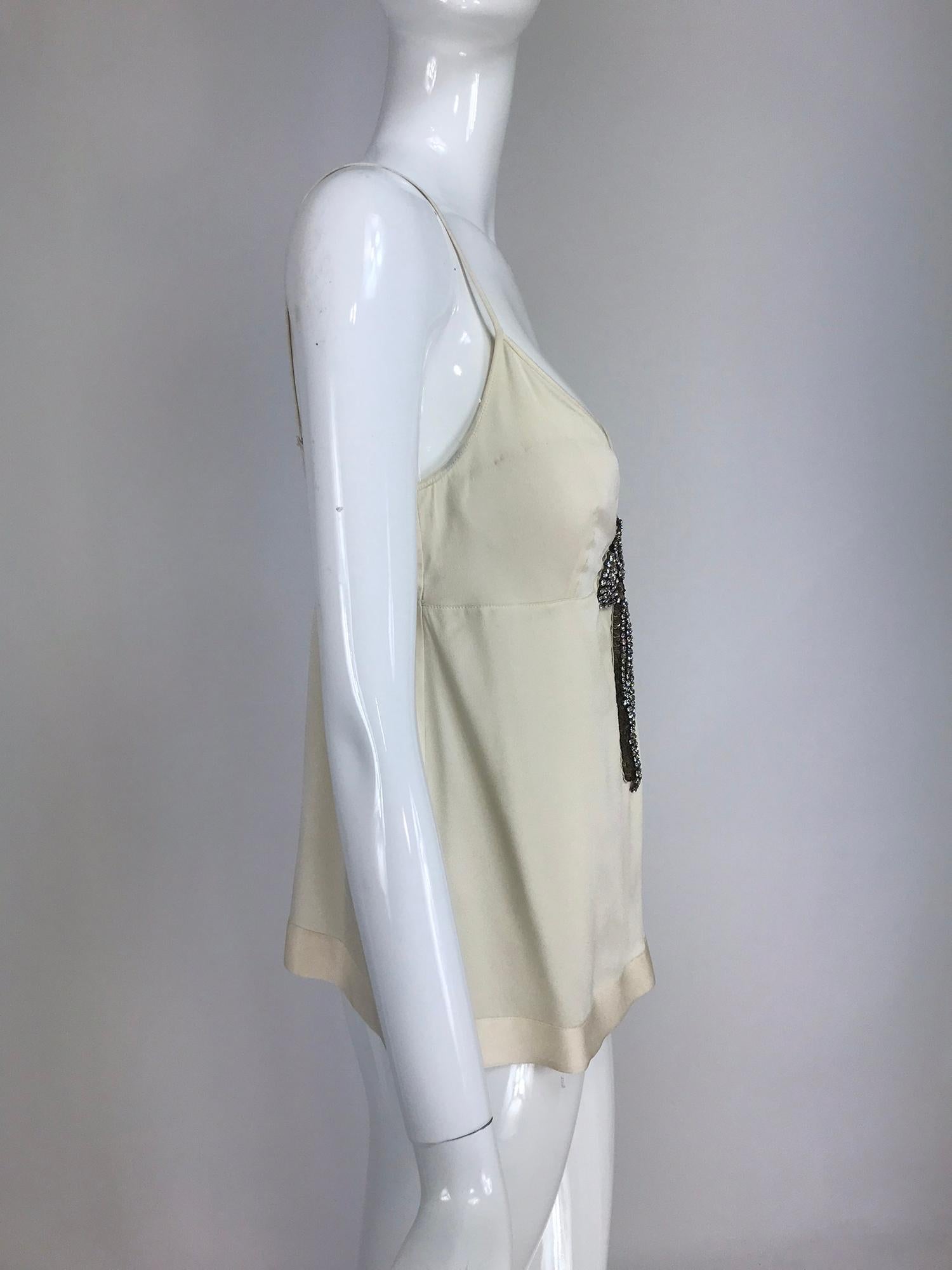 Alexander McQueen cream silk satin rhinestone camisole top In Good Condition In West Palm Beach, FL