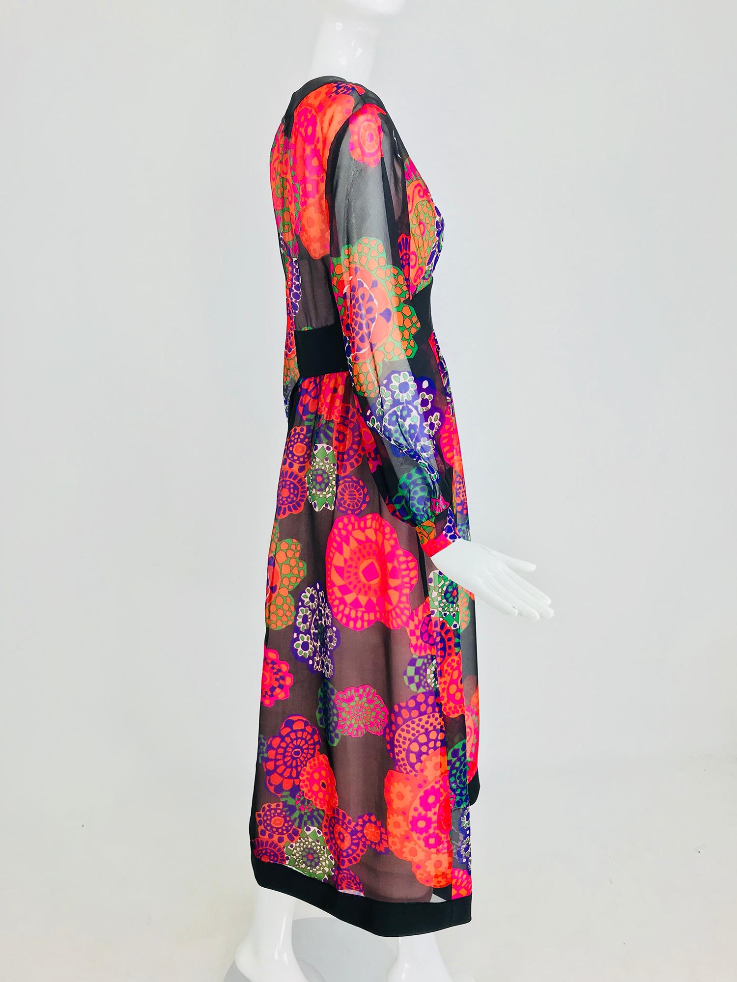 Shannon Rodgers for Jerry Silverman floral silk organza midi dress 1970s In Excellent Condition In West Palm Beach, FL