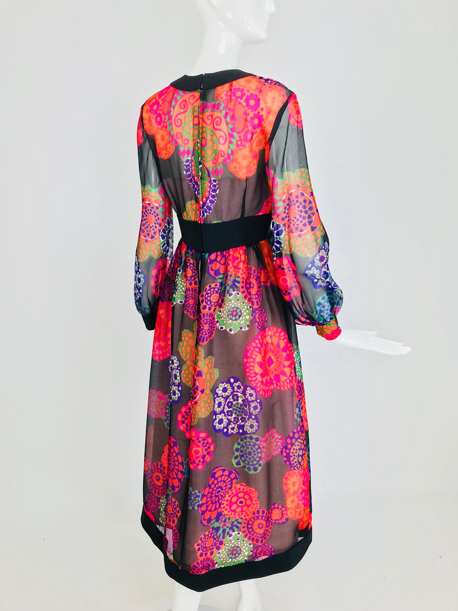 Shannon Rodgers for Jerry Silverman floral silk organza midi dress 1970s 1