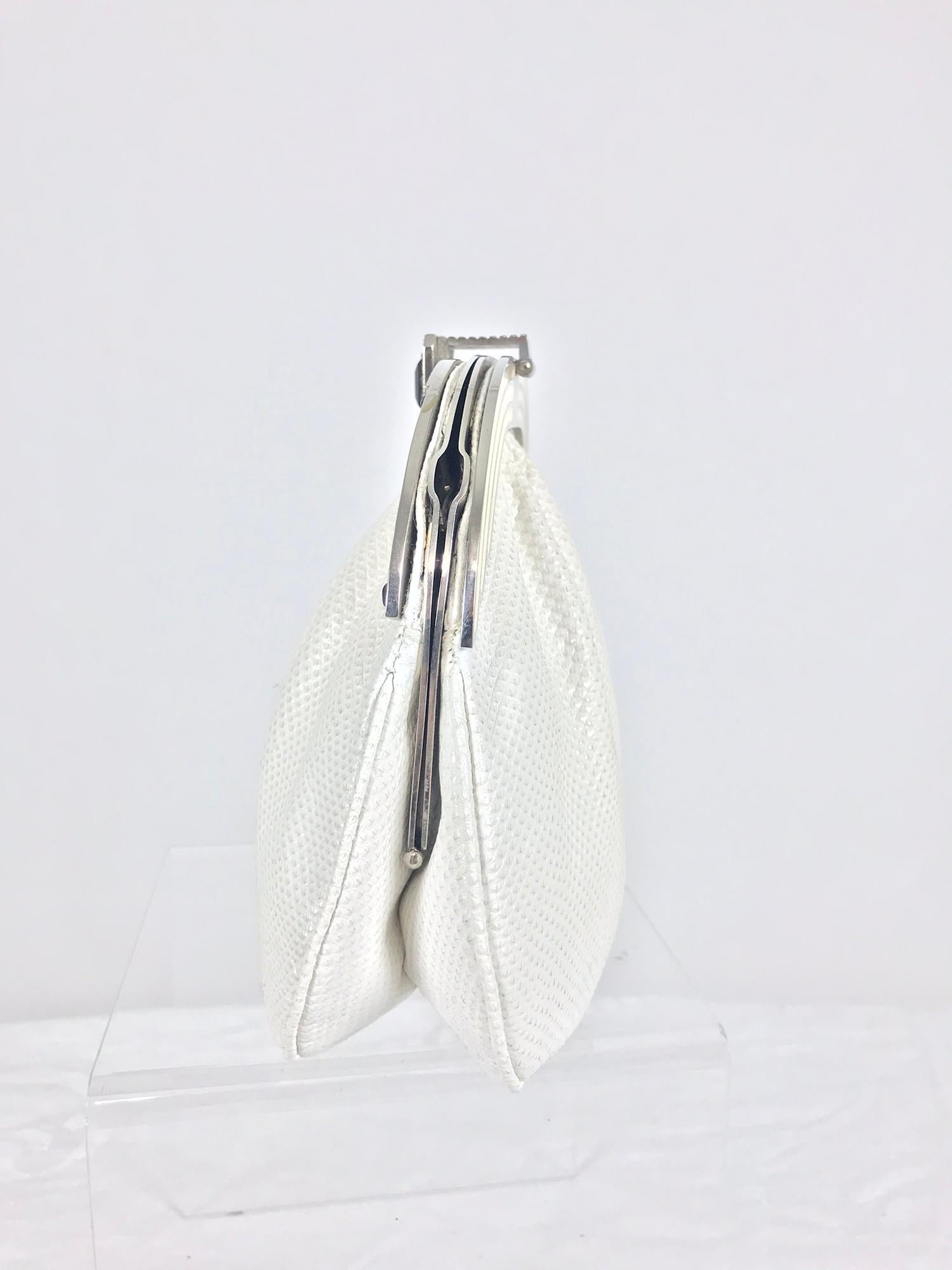 Gray Art Deco style white lizard rhinestone and enamel frame evening bag