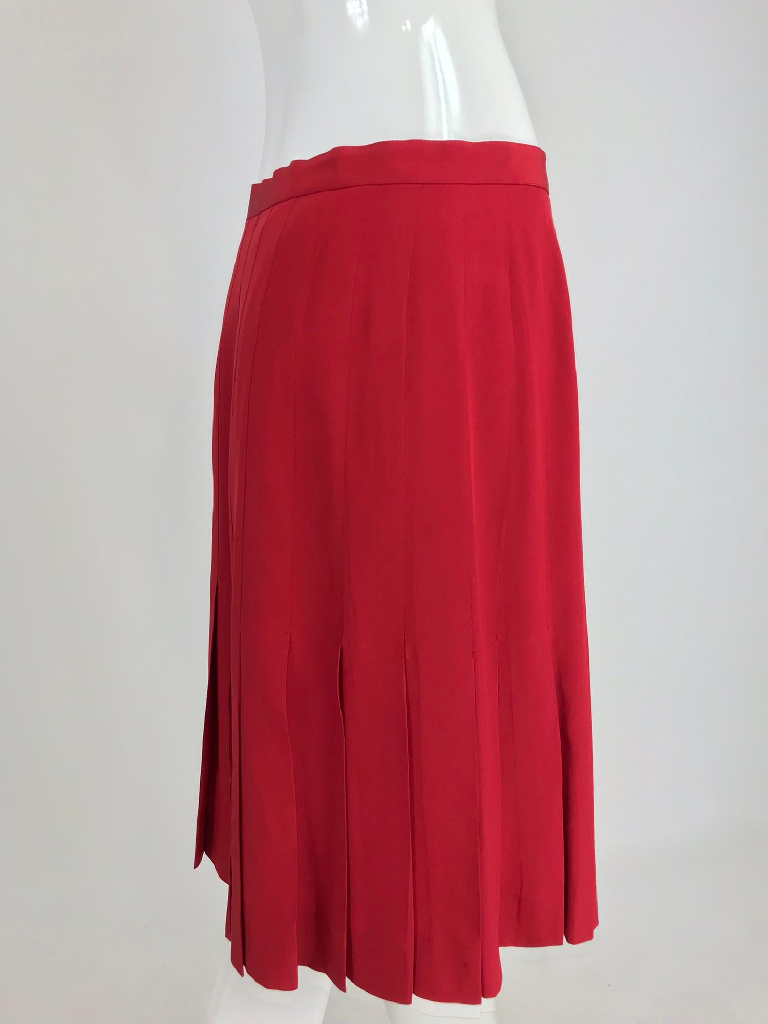Chanel Red Silk Stitch Down Pleated Skirt  5